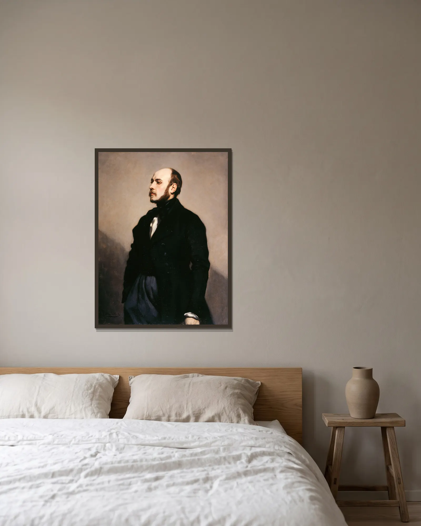 Portrait de Léon Ohnet av Thomas Couture inramad på en vägg