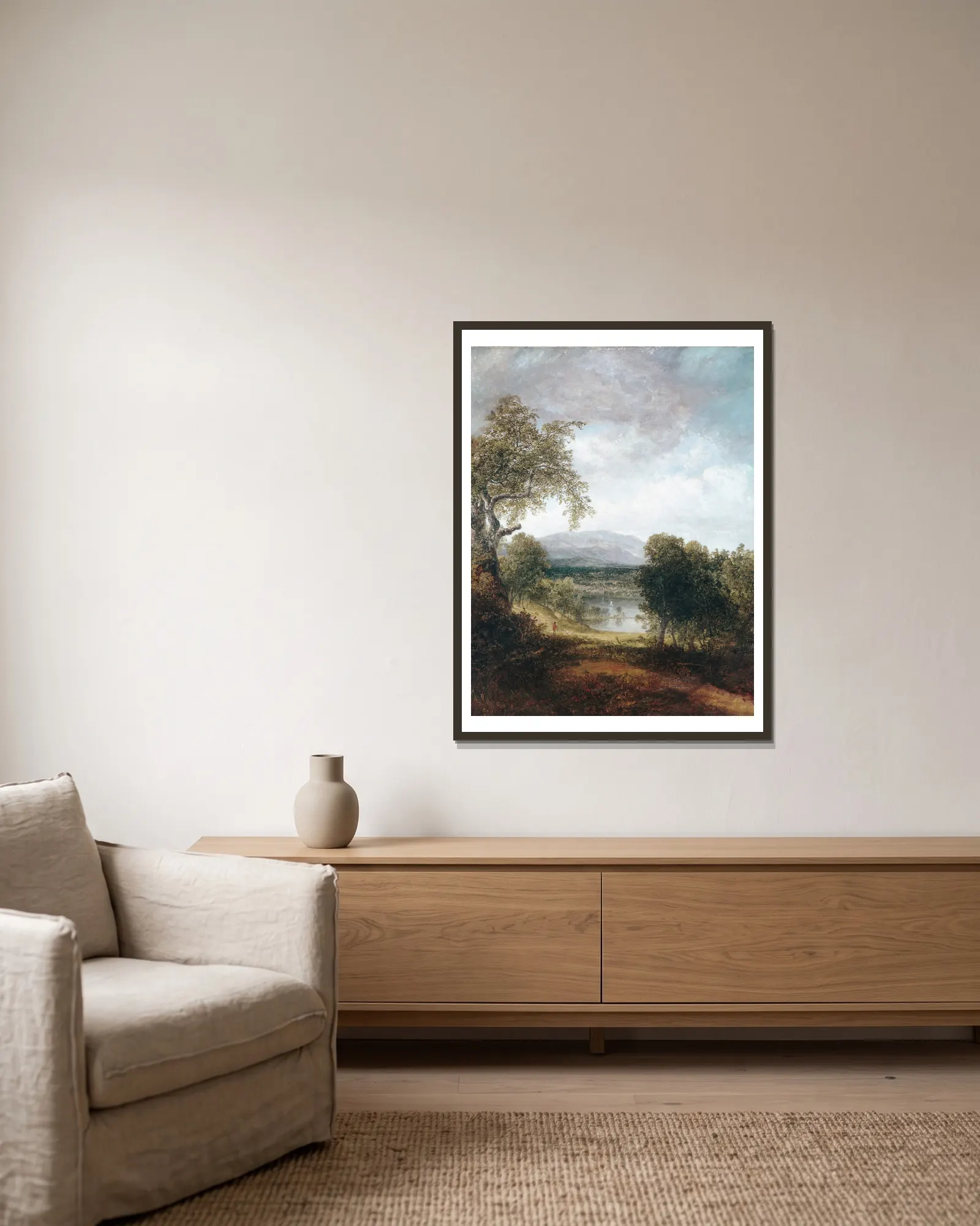 A River Glimpse av Thomas Doughty inramad på en vägg