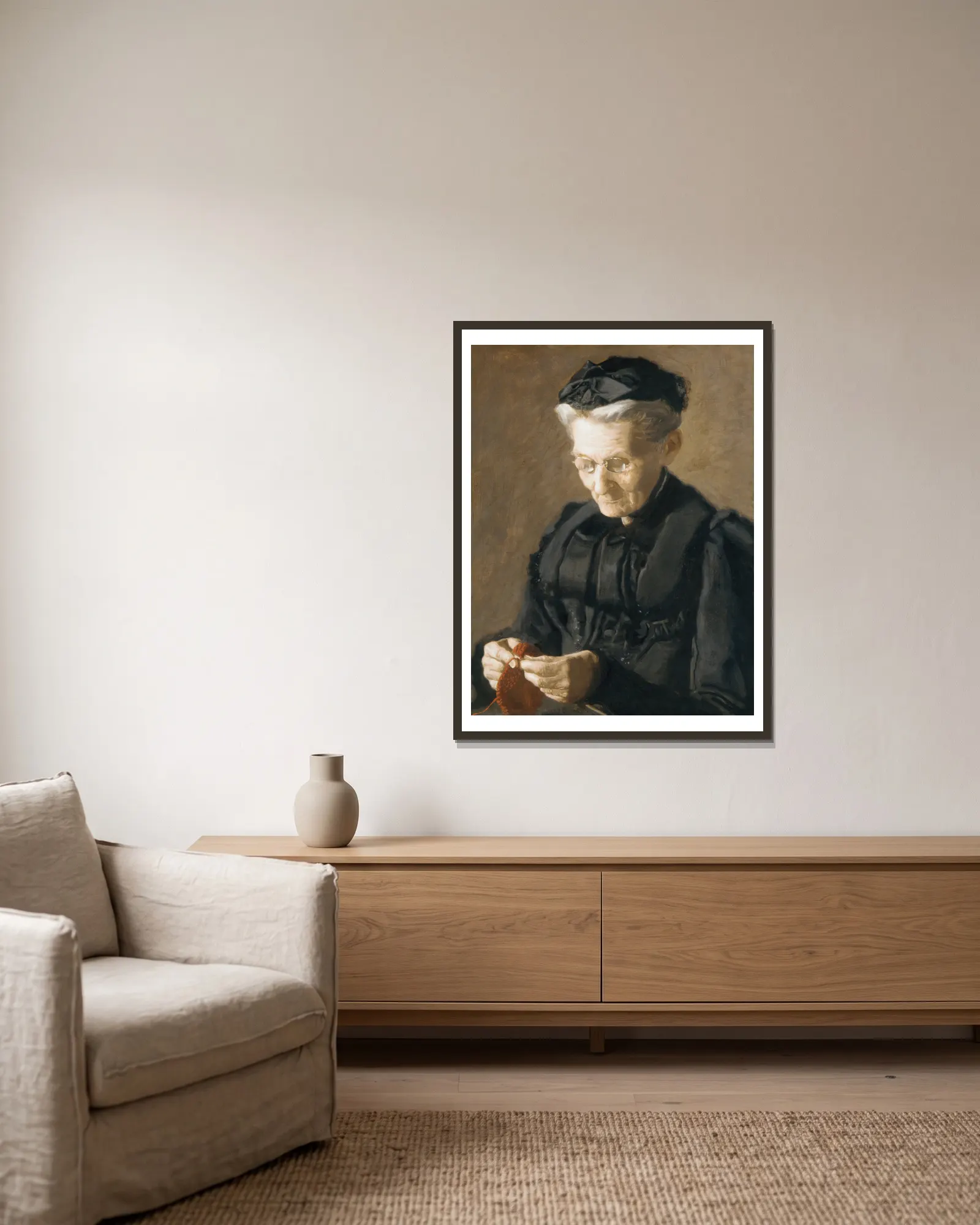 Mrs. Mary Arthur av Thomas Eakins inramad på en vägg