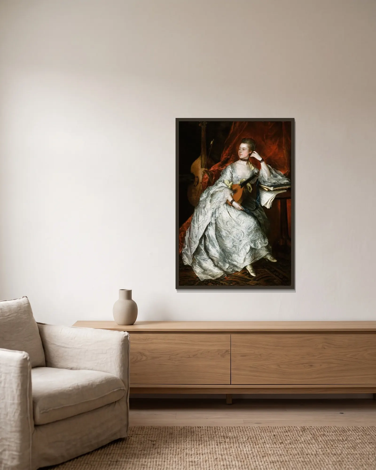 Ann Ford (later Mrs. Philip Thicknesse) av Thomas Gainsborough inramad på en vägg