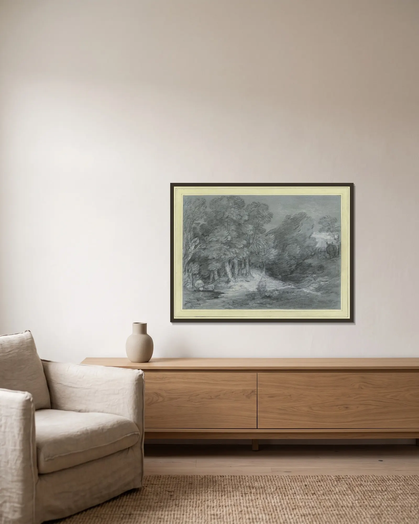 Forest landscape av Thomas Gainsborough inramad på en vägg