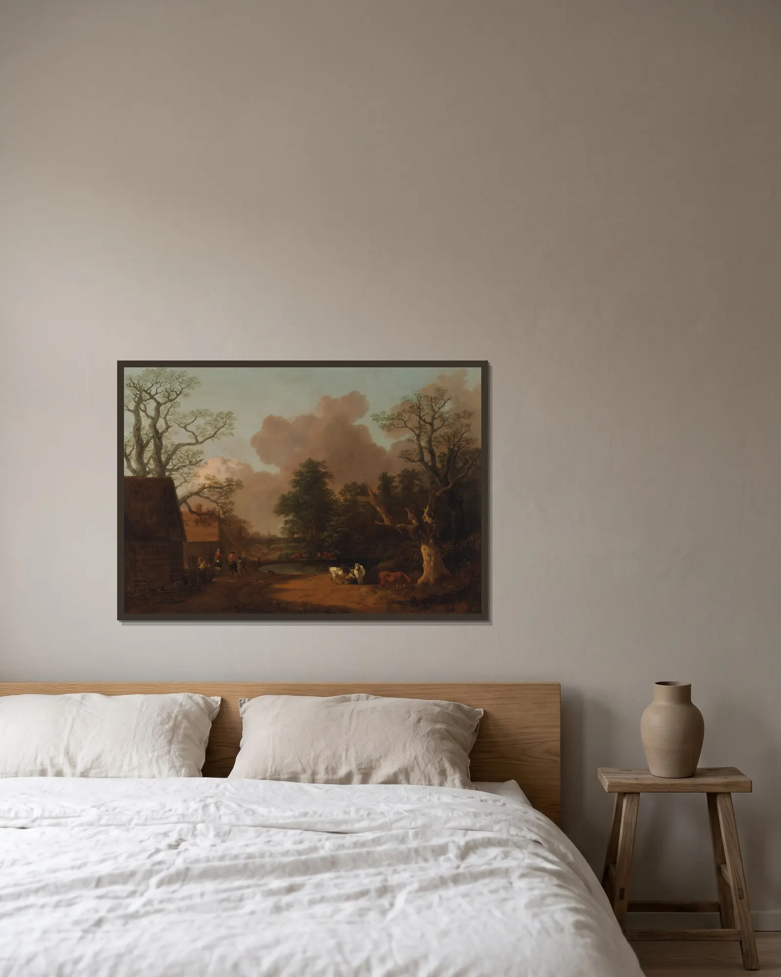 Landscape with Milkmaid av Thomas Gainsborough inramad på en vägg