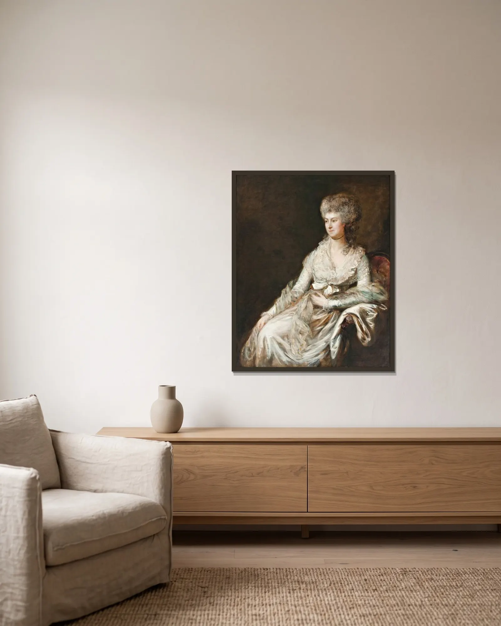 Madame Lebrun av Thomas Gainsborough inramad på en vägg