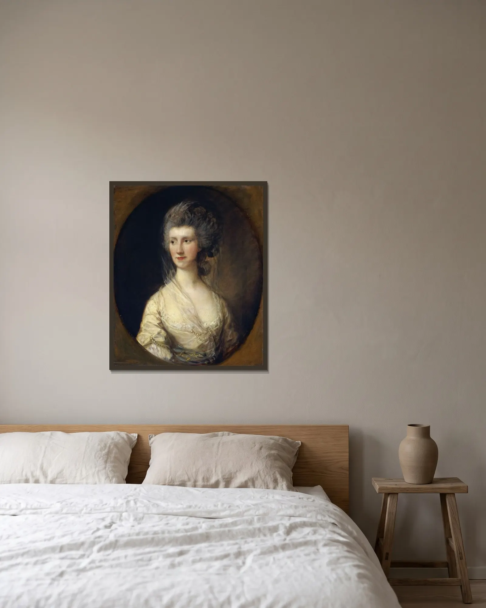 Mrs. John Taylor av Thomas Gainsborough inramad på en vägg