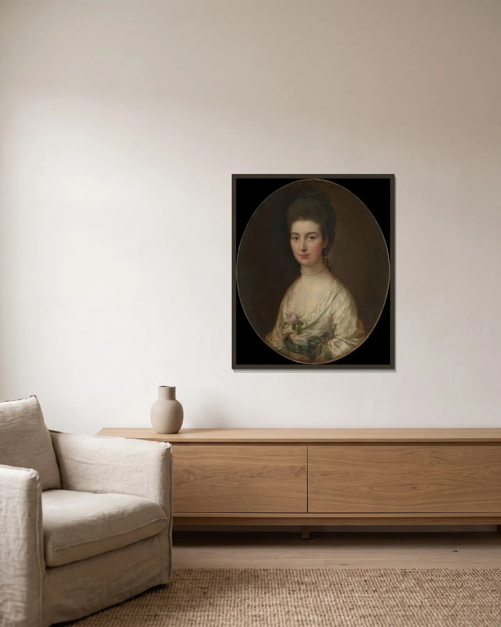 Mrs. Ralph Izard (Alice De Lancey, 1746–1832) av Thomas Gainsborough inramad på en vägg