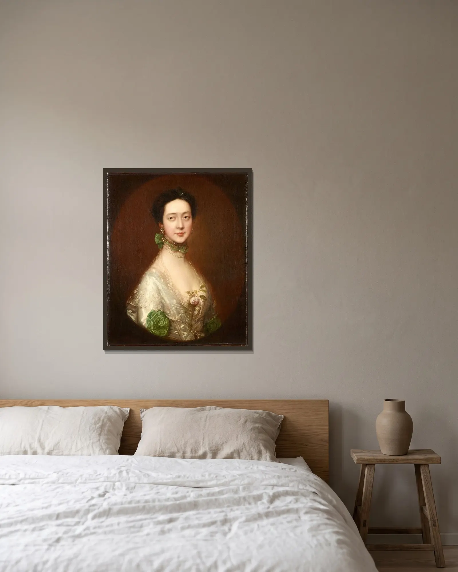 Mrs. William Monck av Thomas Gainsborough inramad på en vägg
