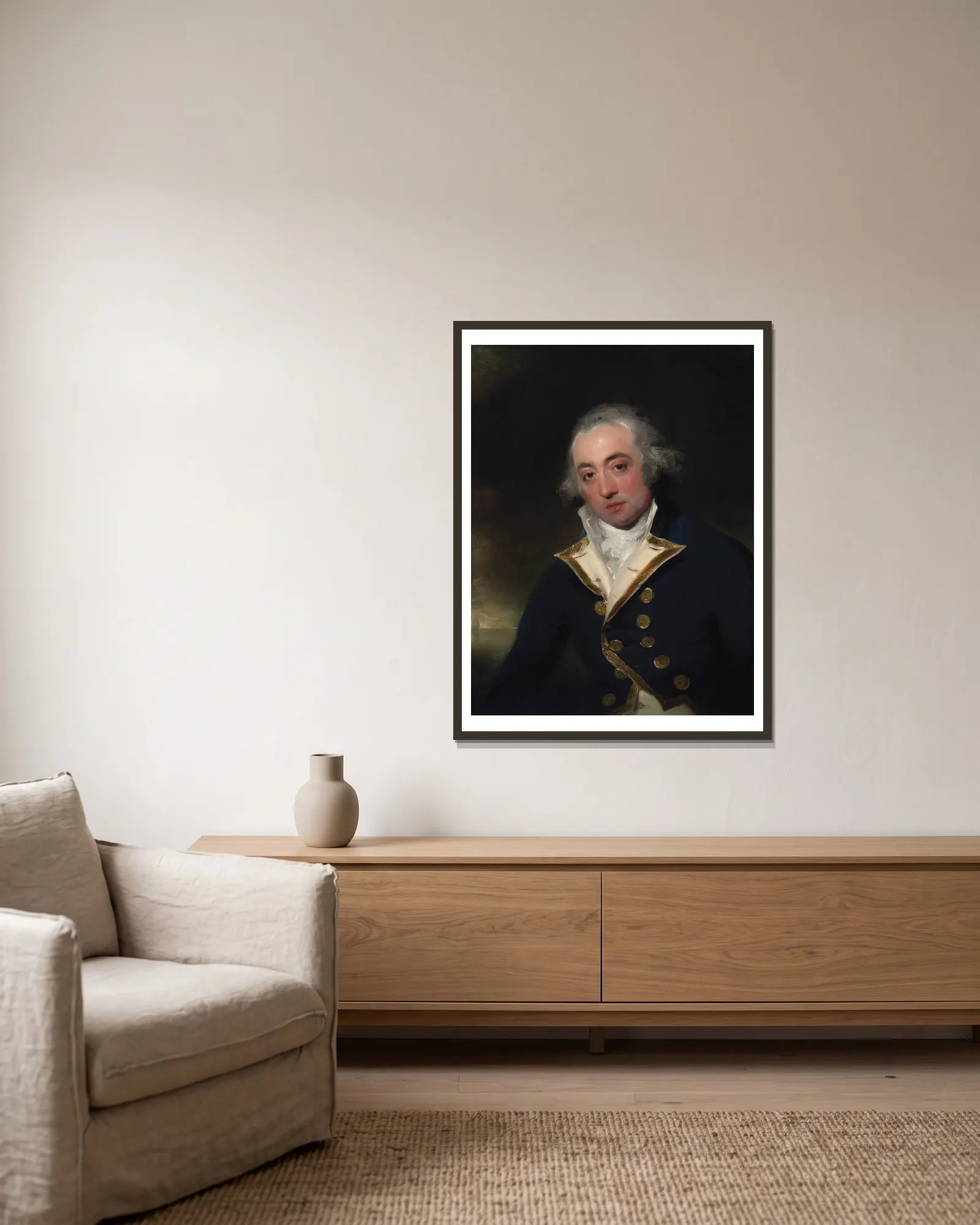 Admiral John Markham av Sir Thomas Lawrence inramad på en vägg