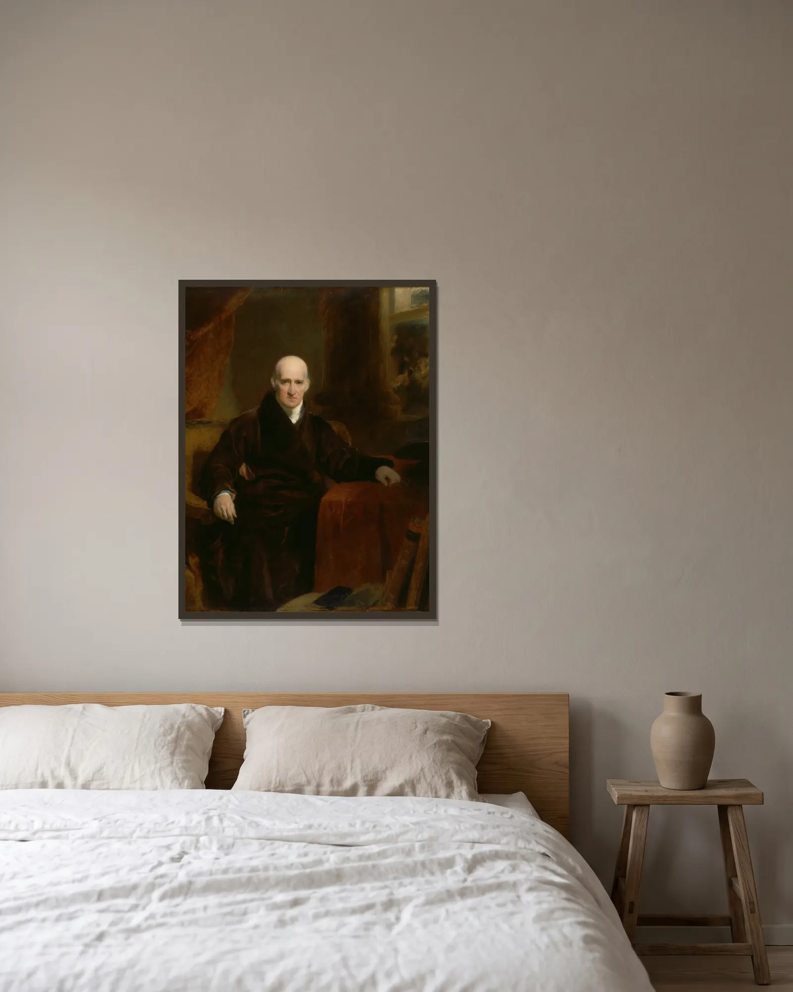 Benjamin West, P.R.A. av Sir Thomas Lawrence inramad på en vägg