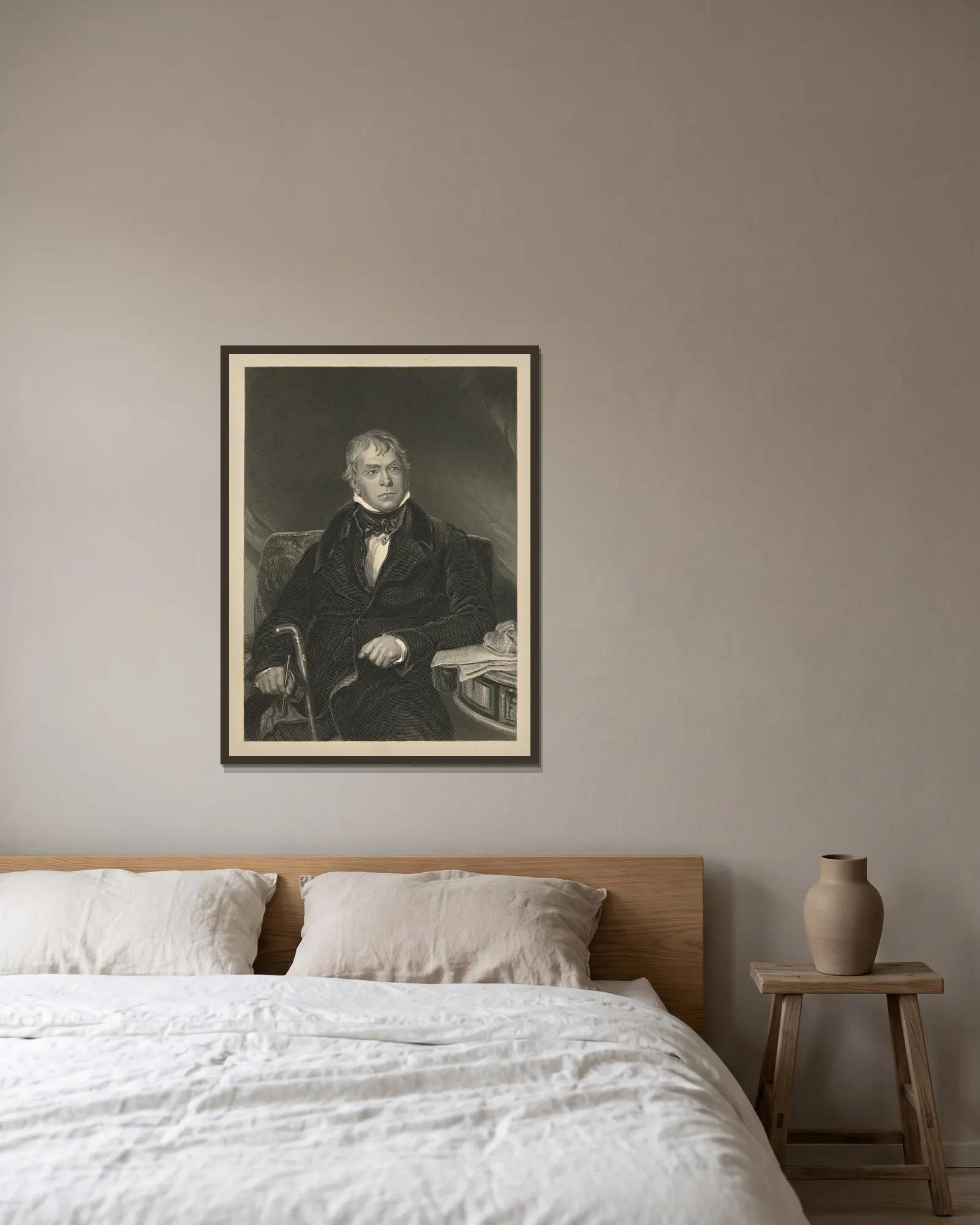 Sir Walter Scott av Sir Thomas Lawrence inramad på en vägg