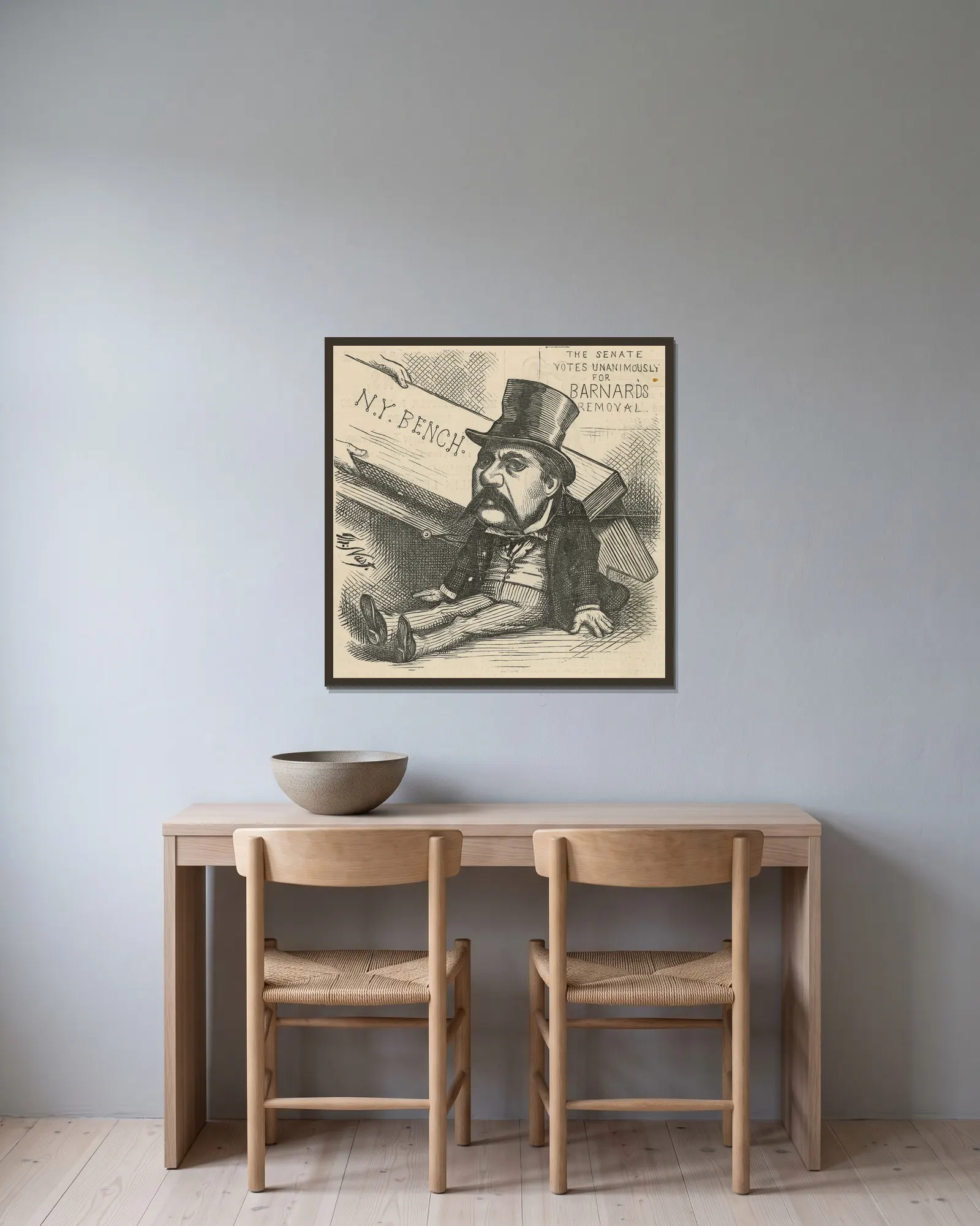 Another fall, my countrymen! Next!. av Thomas Nast inramad på en vägg