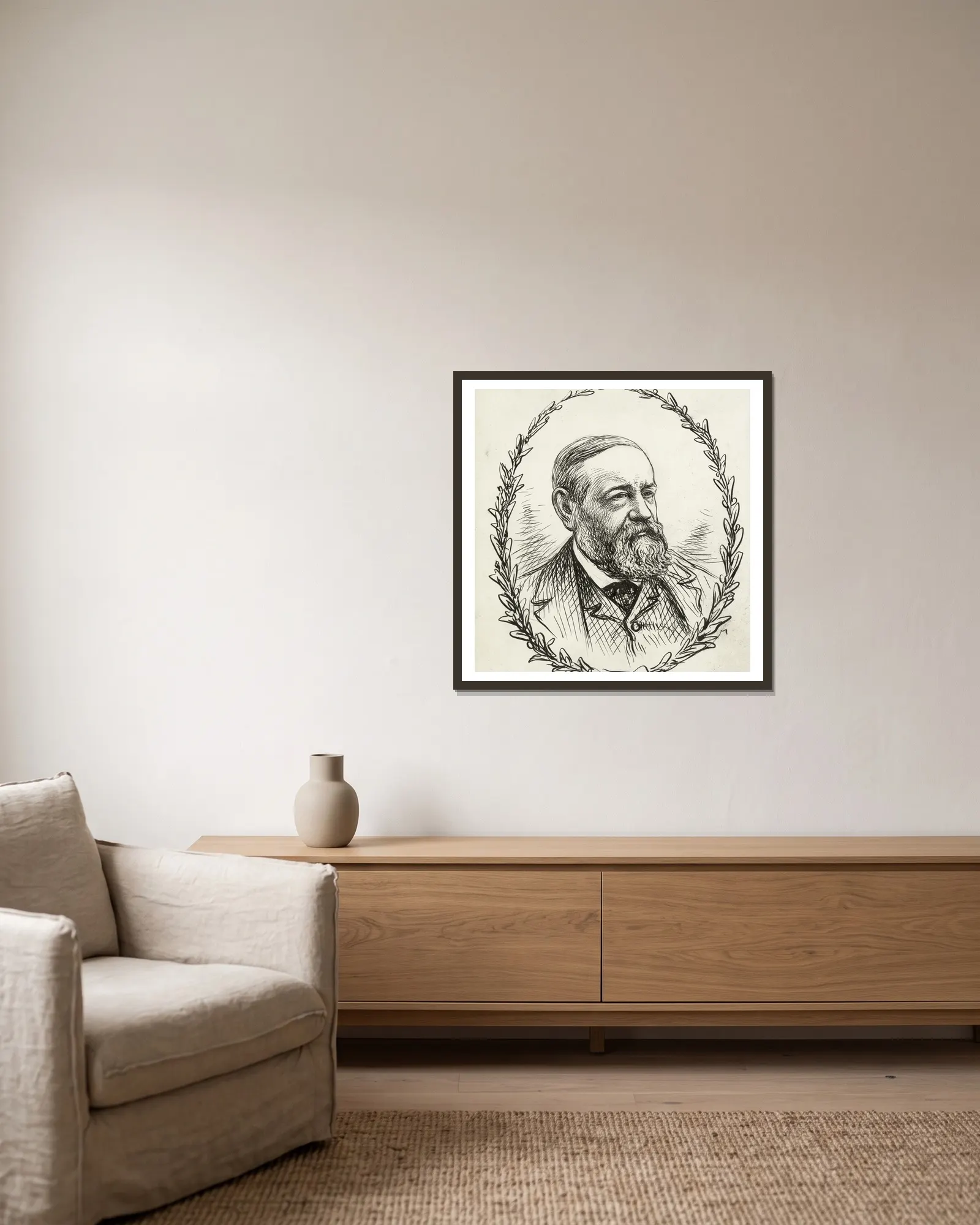 Benjamin Harrison av Thomas Nast inramad på en vägg