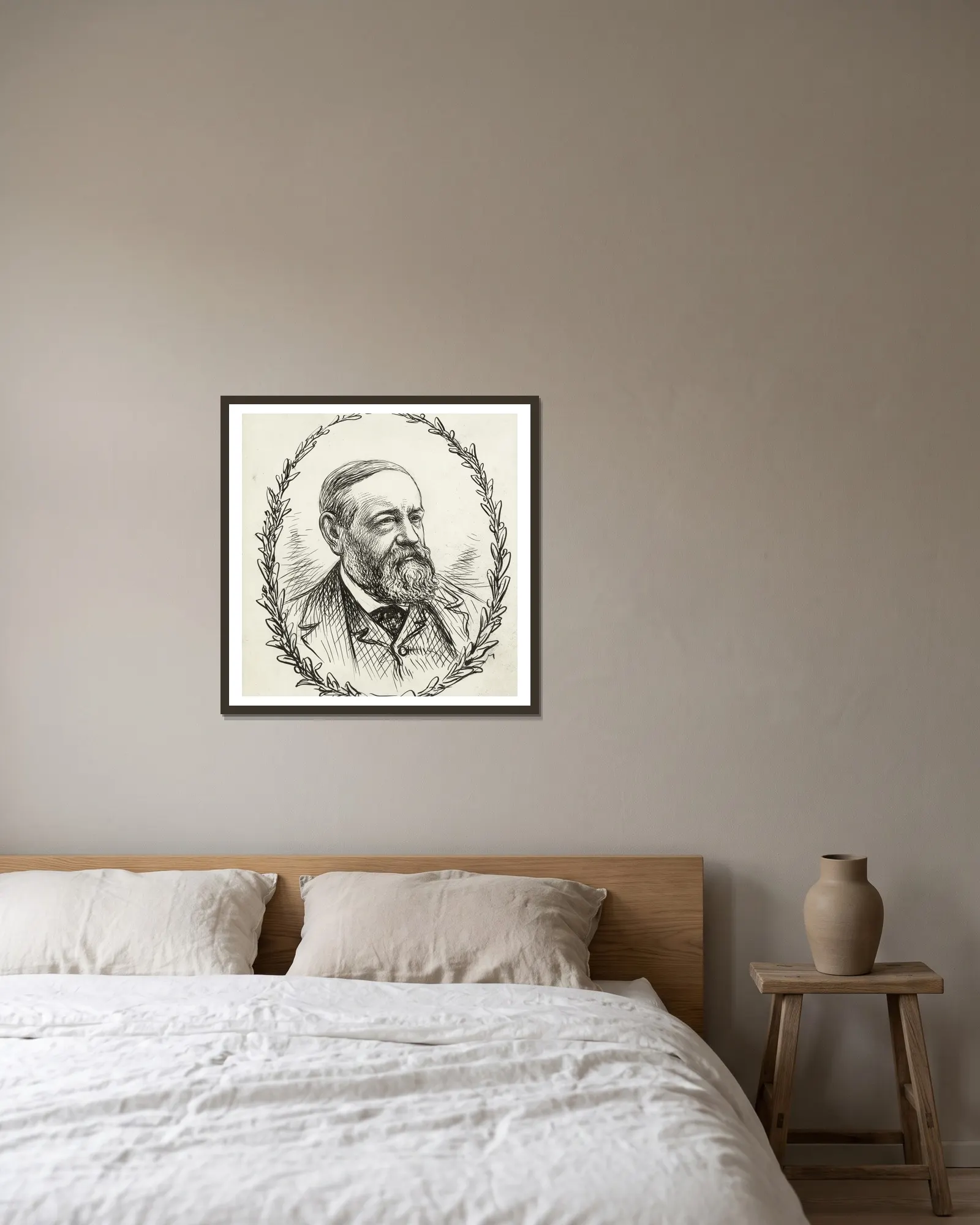 Benjamin Harrison av Thomas Nast inramad på en vägg