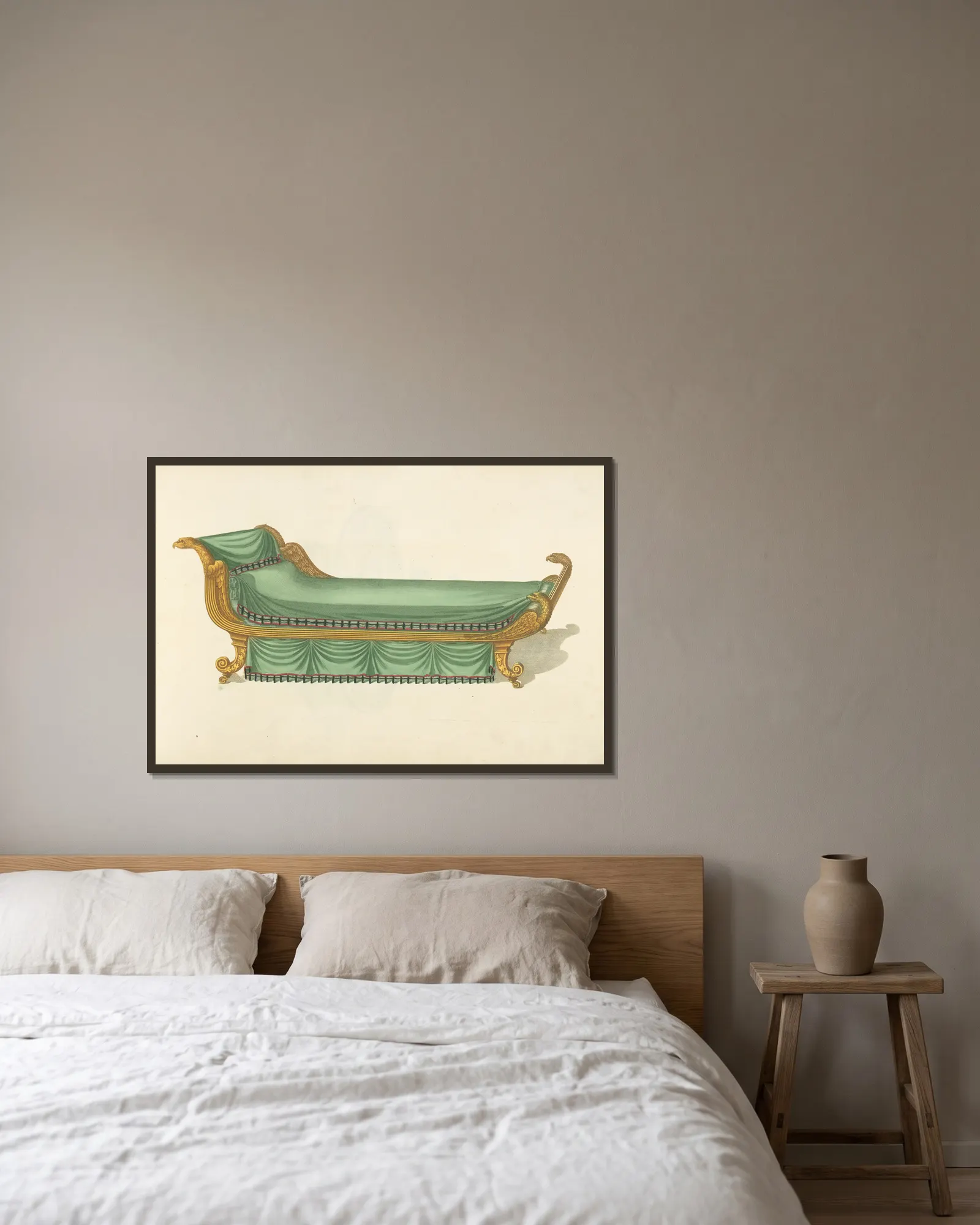 Chaise longue. av Thomas Sheraton inramad på en vägg