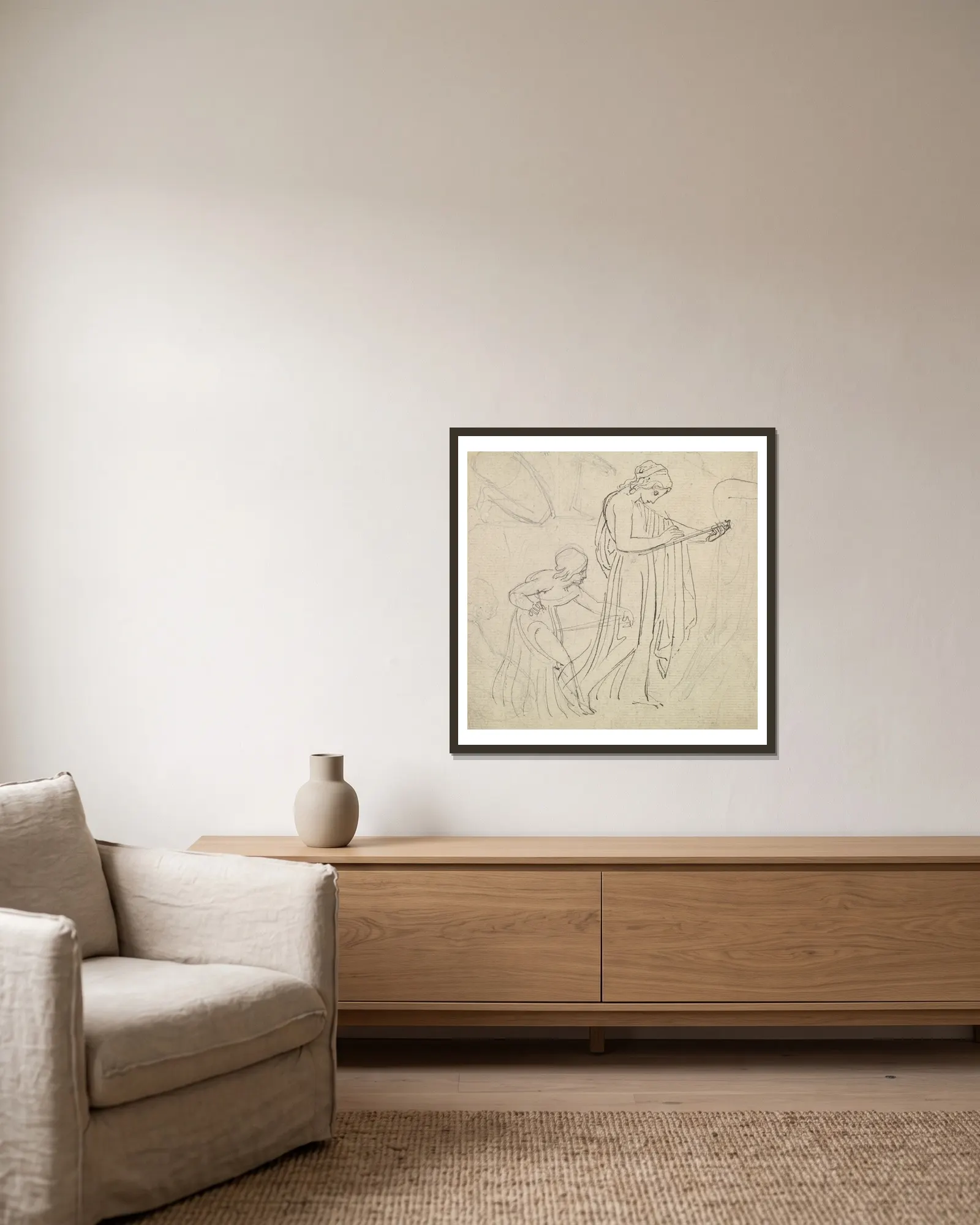 Classical Figures Drawing av Thomas Stothard inramad på en vägg