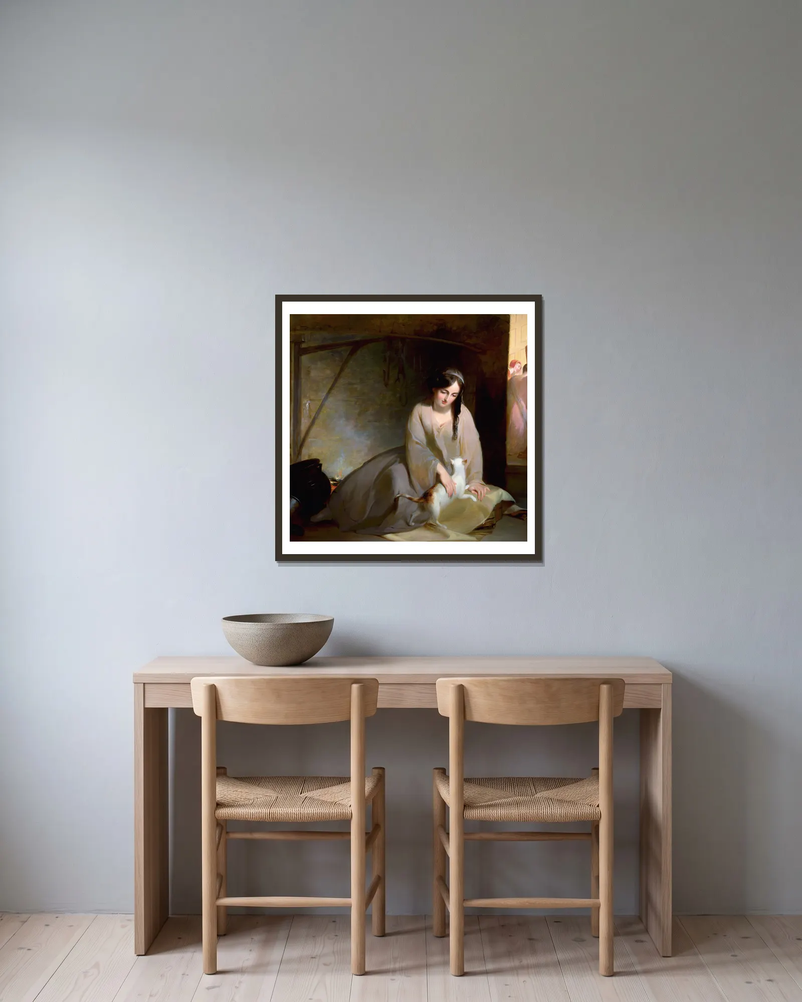 Cinderella at the Kitchen Fire av Thomas Sully inramad på en vägg