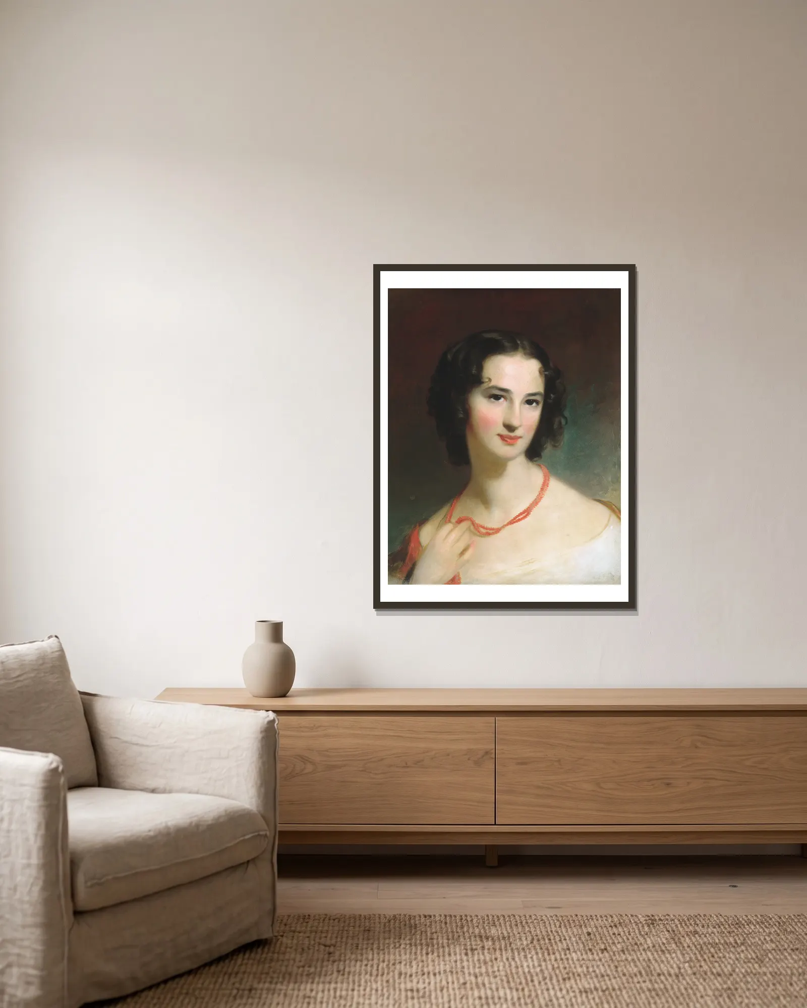 Mrs. James Montgomery, Jr. av Thomas Sully inramad på en vägg