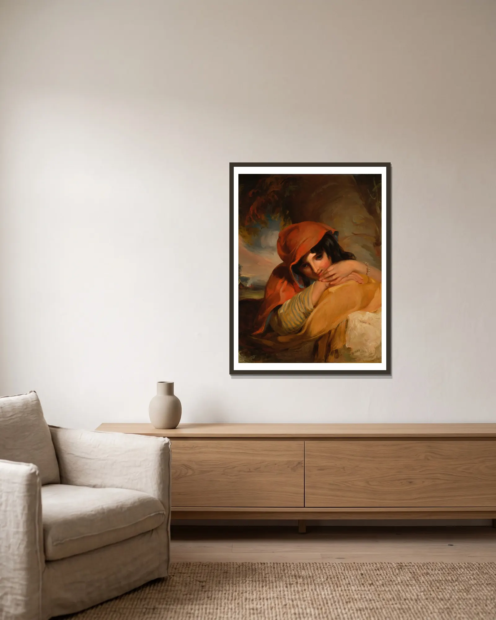The Gypsy Girl av Thomas Sully inramad på en vägg
