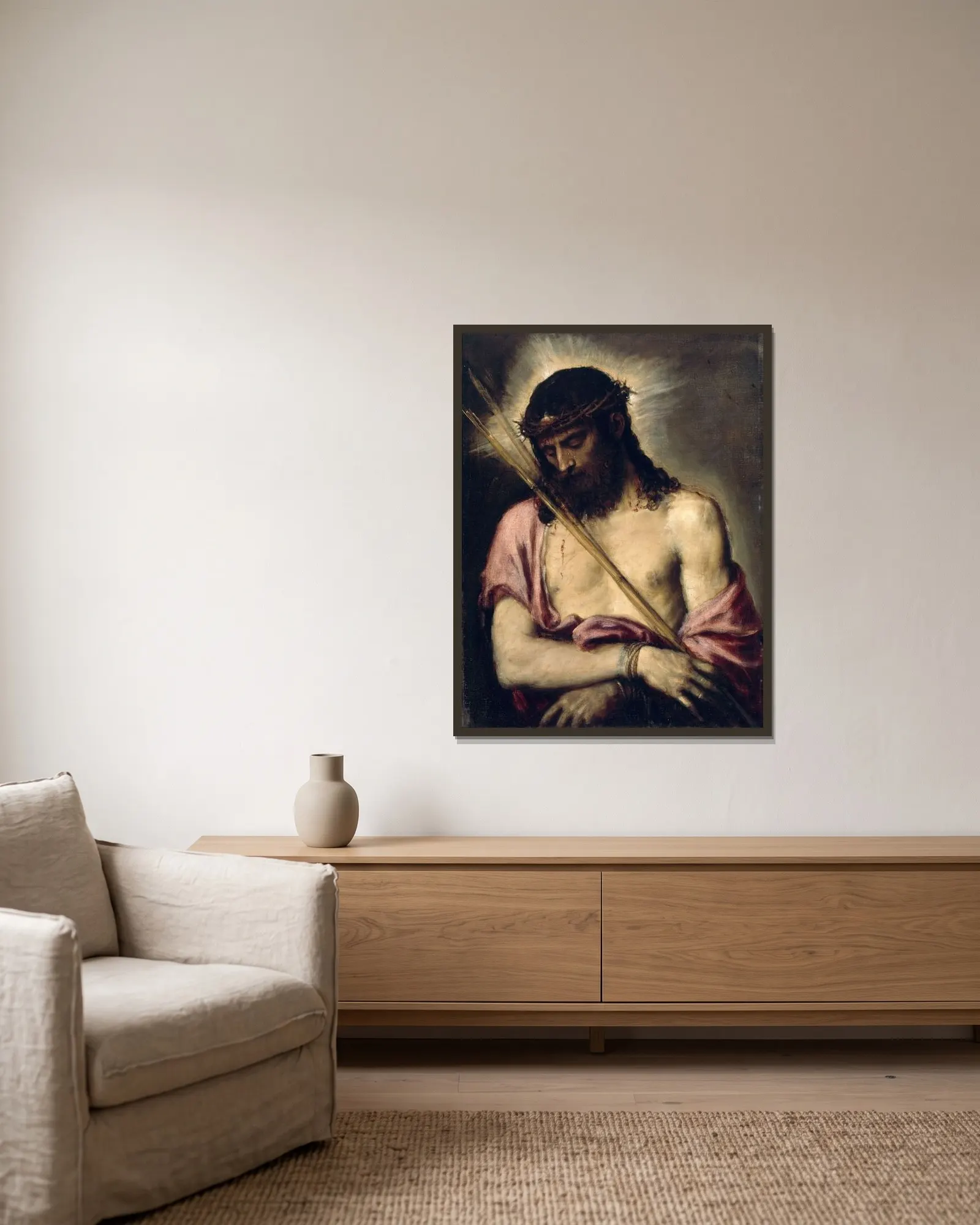 Ecce Homo av Titian inramad på en vägg