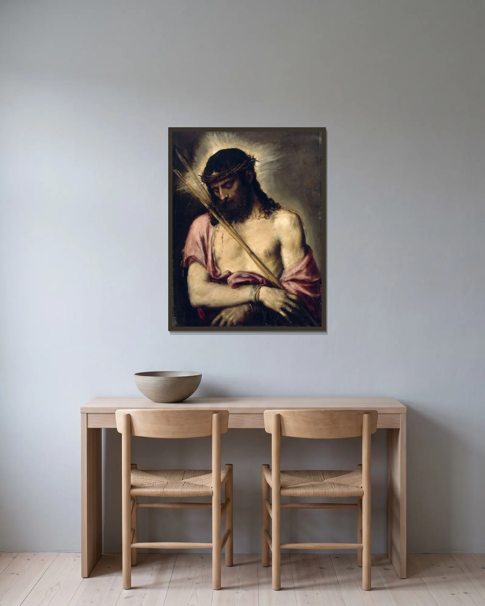 Ecce Homo av Titian inramad på en vägg