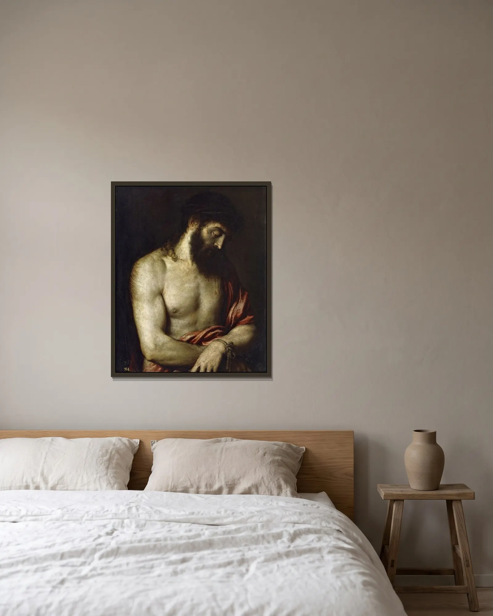 Ecce Homo, 1547 av Titian inramad på en vägg