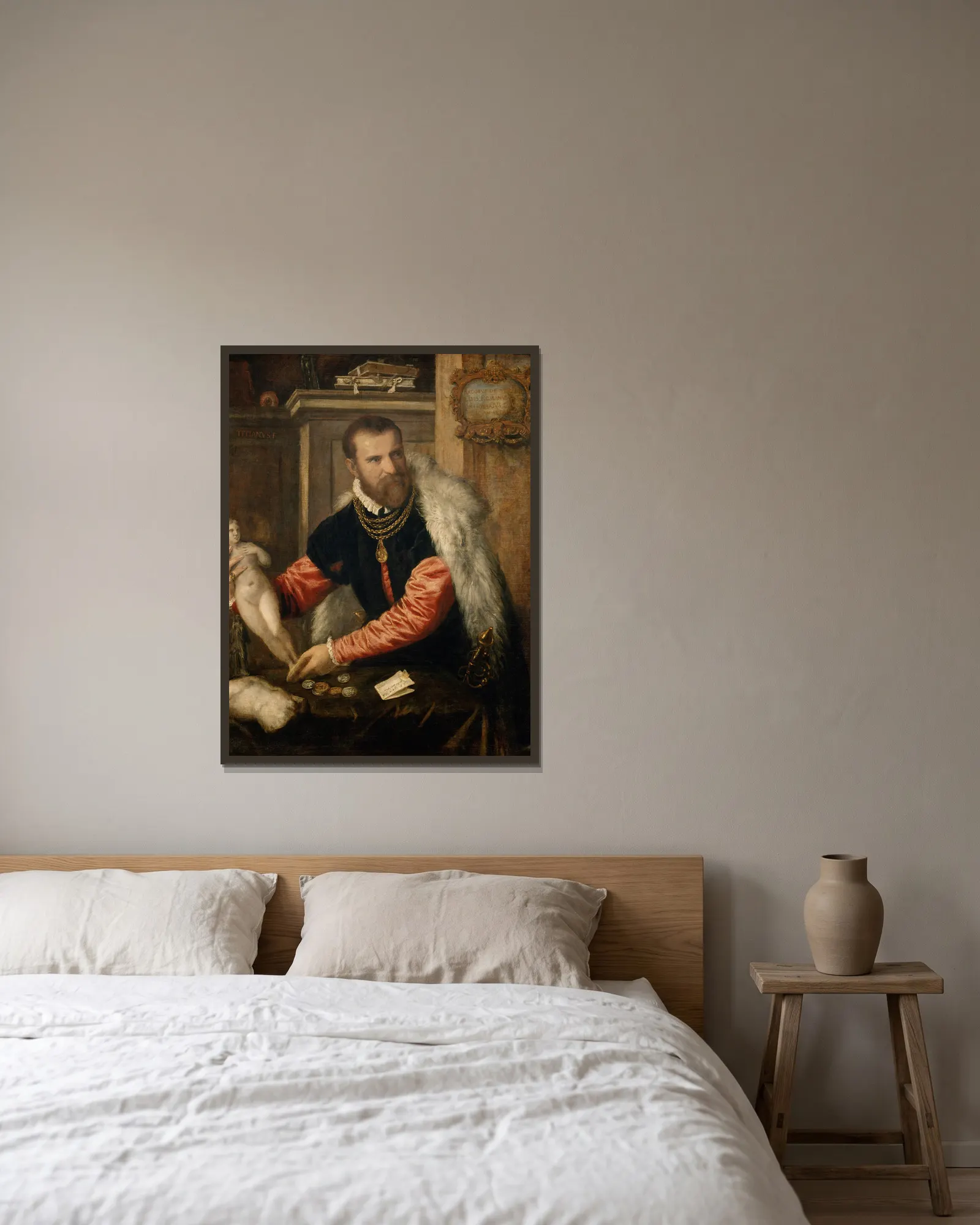 Jacopo Strada av Titian inramad på en vägg