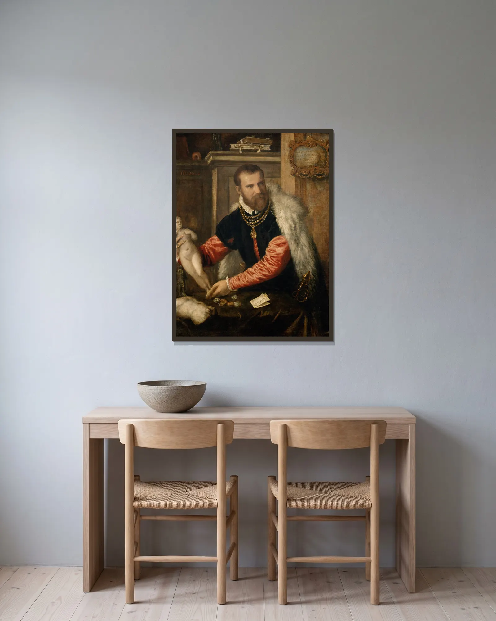Jacopo Strada av Titian inramad på en vägg