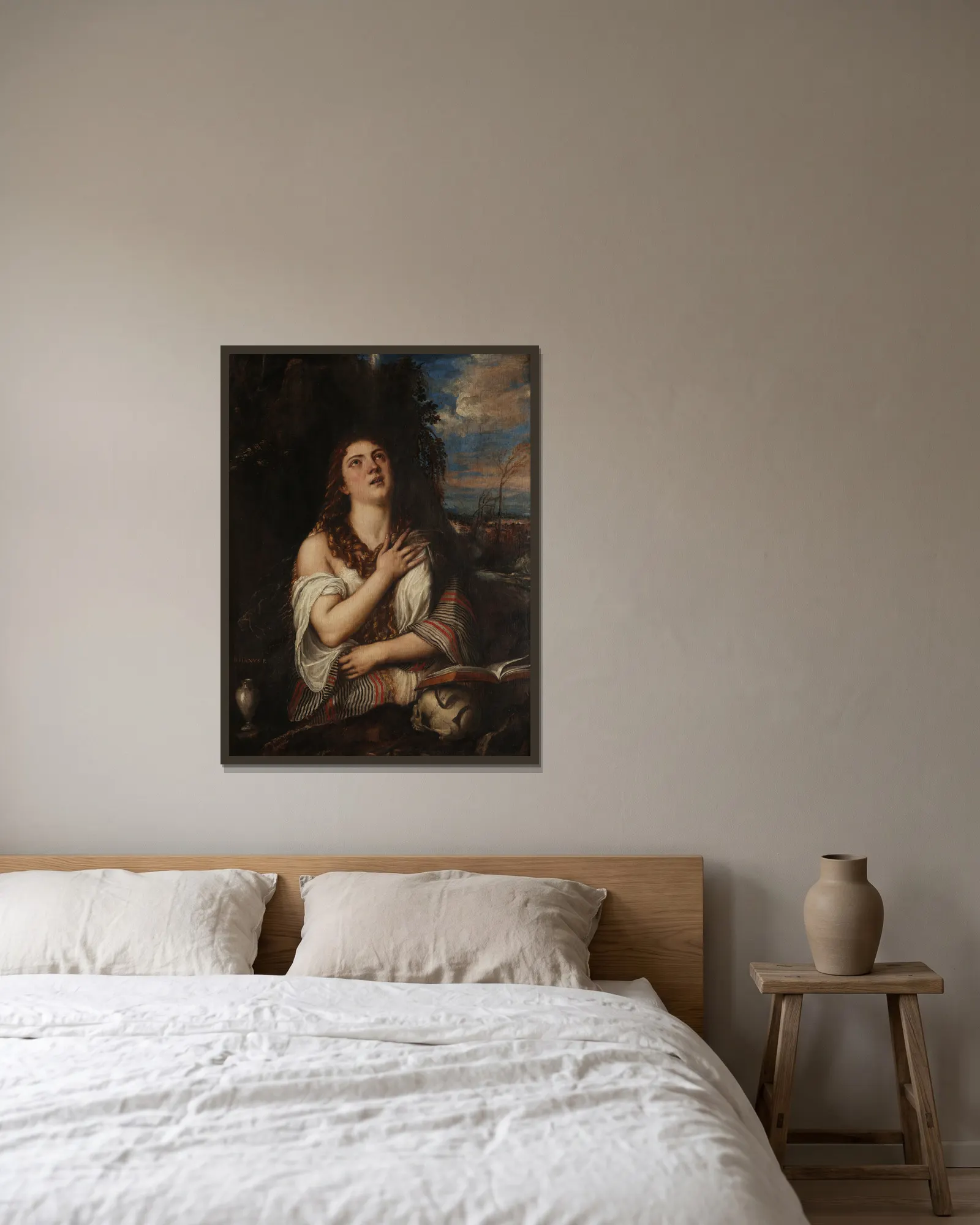 Penitent Magdalene av Titian inramad på en vägg