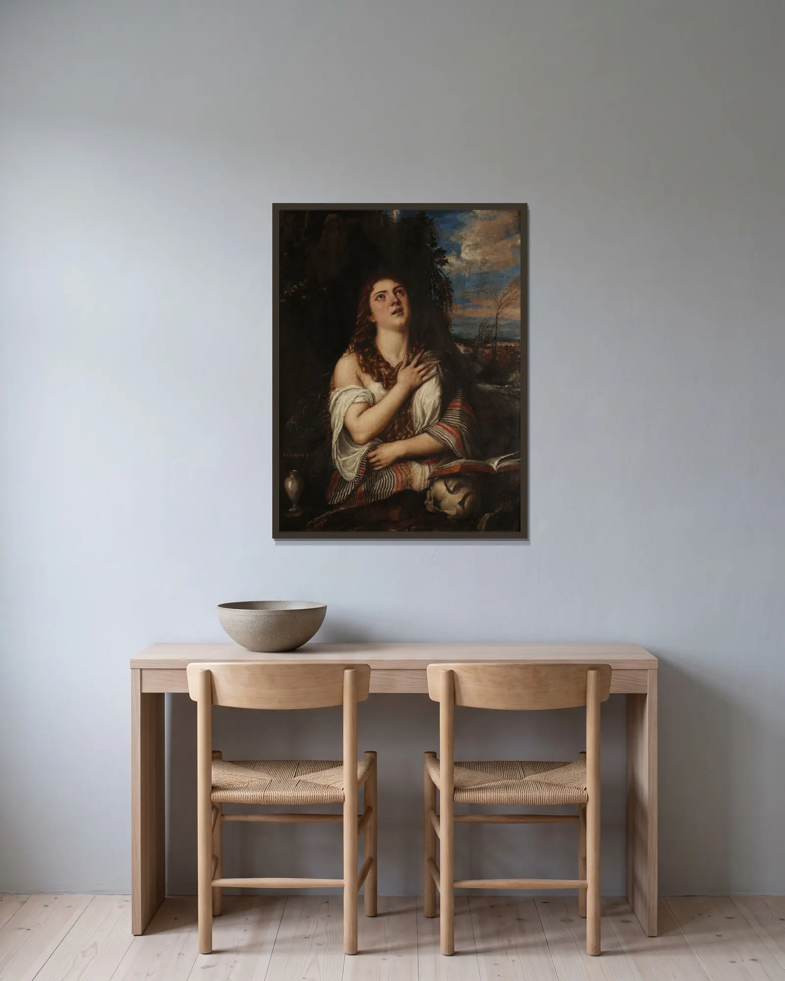 Penitent Magdalene av Titian inramad på en vägg