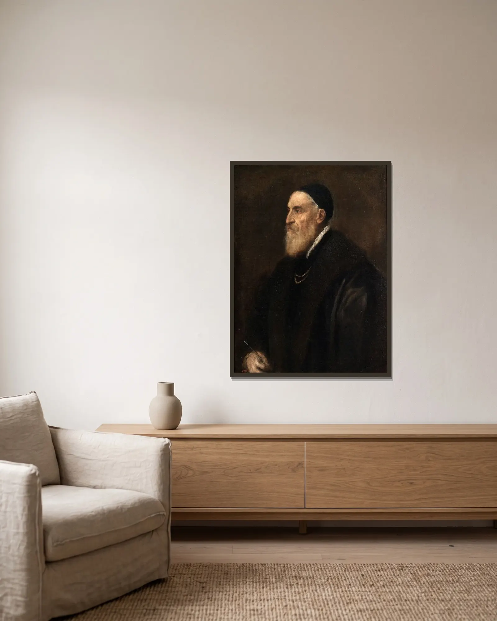 Self-Portrait av Titian inramad på en vägg