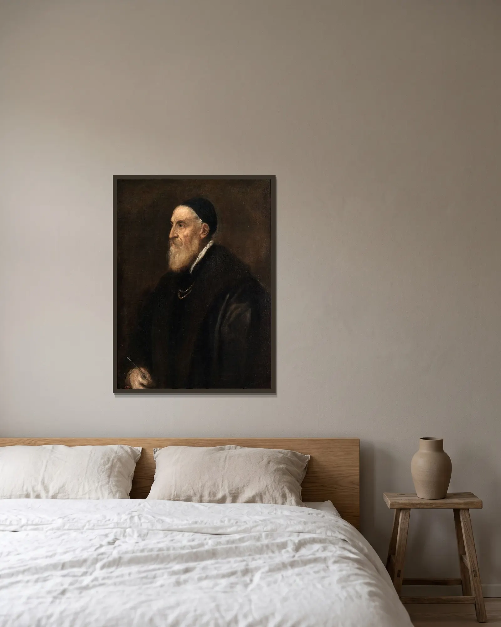 Self-Portrait av Titian inramad på en vägg