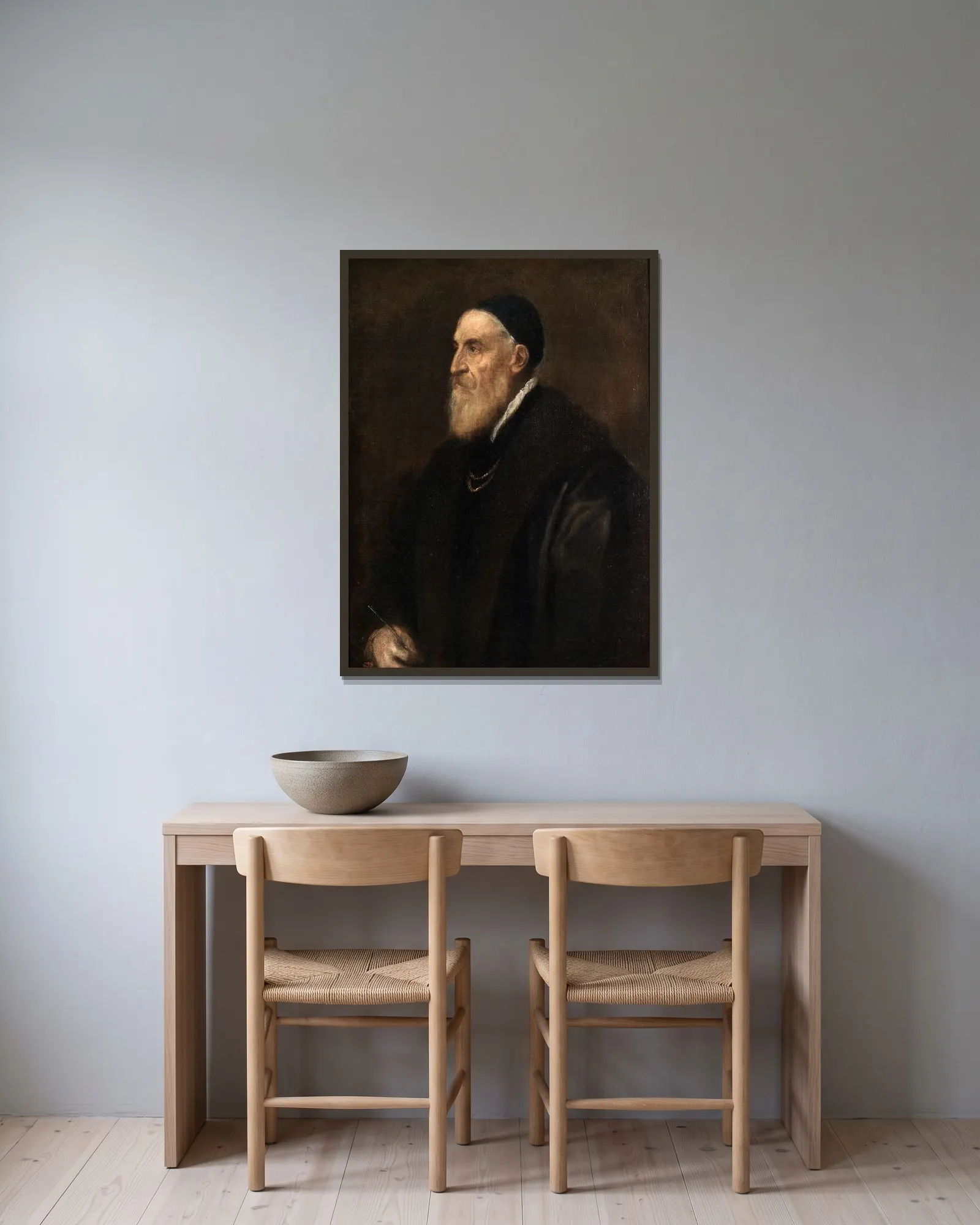 Self-Portrait av Titian inramad på en vägg