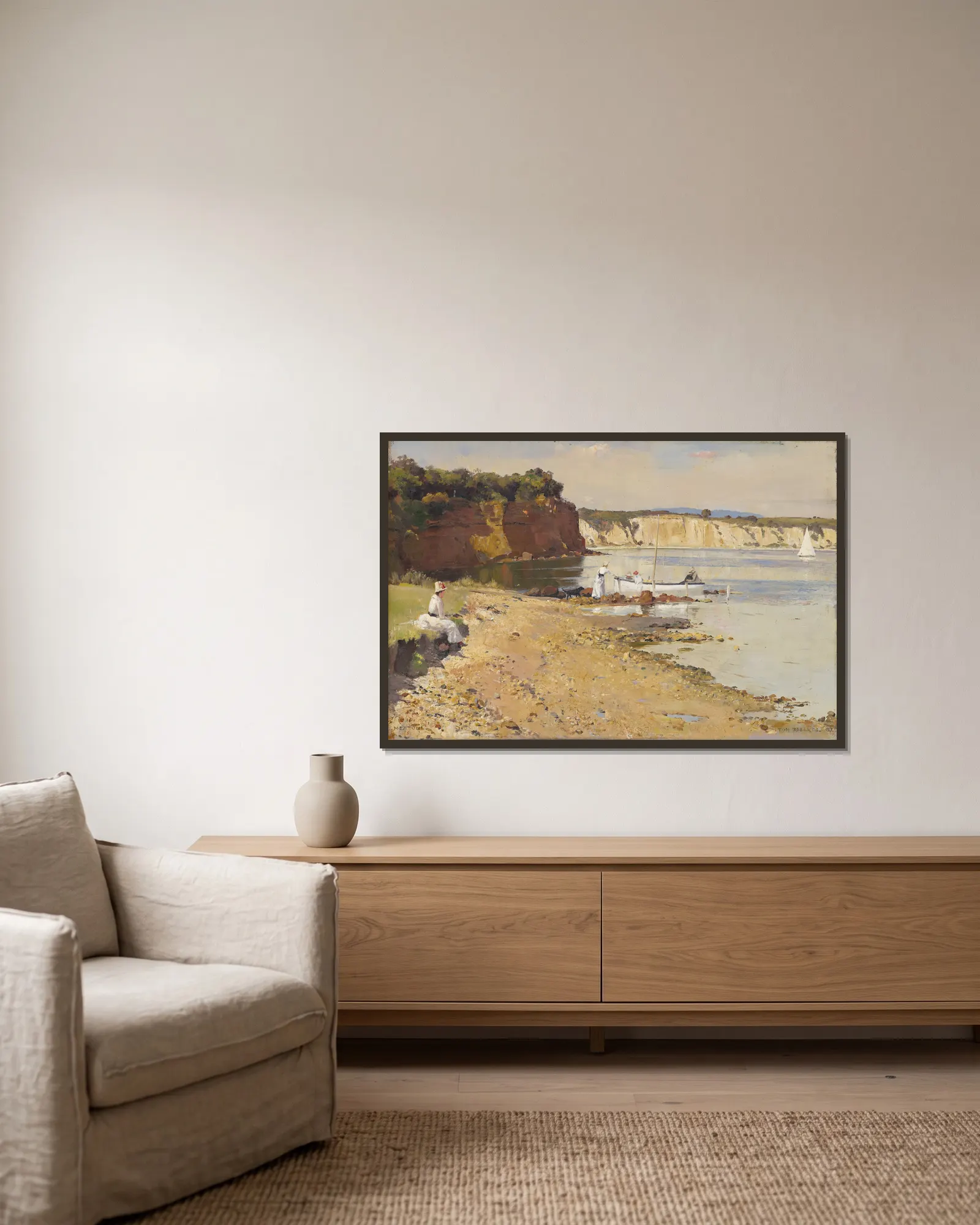 Slumbering sea, Mentone av Tom Roberts inramad på en vägg