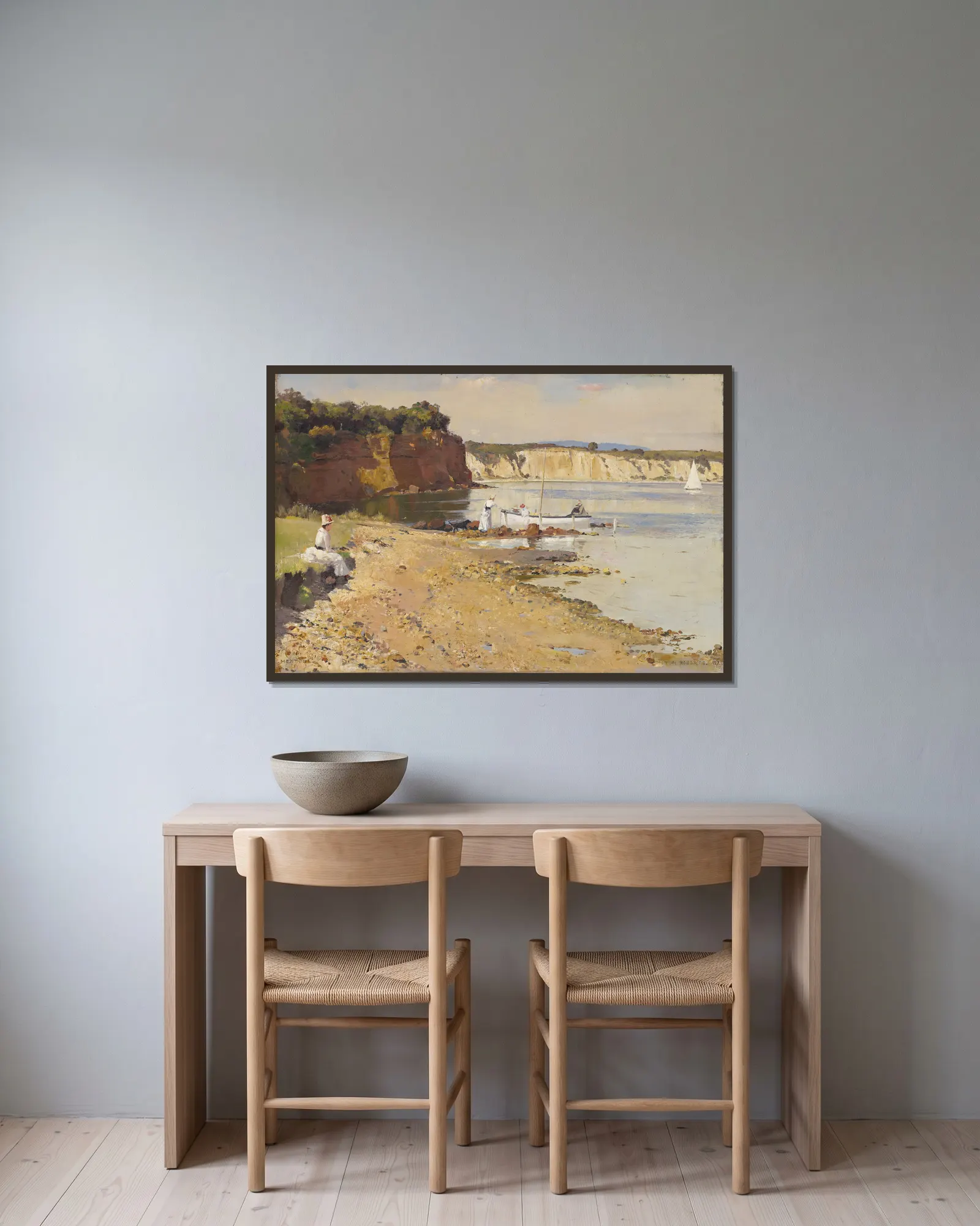 Slumbering sea, Mentone av Tom Roberts inramad på en vägg