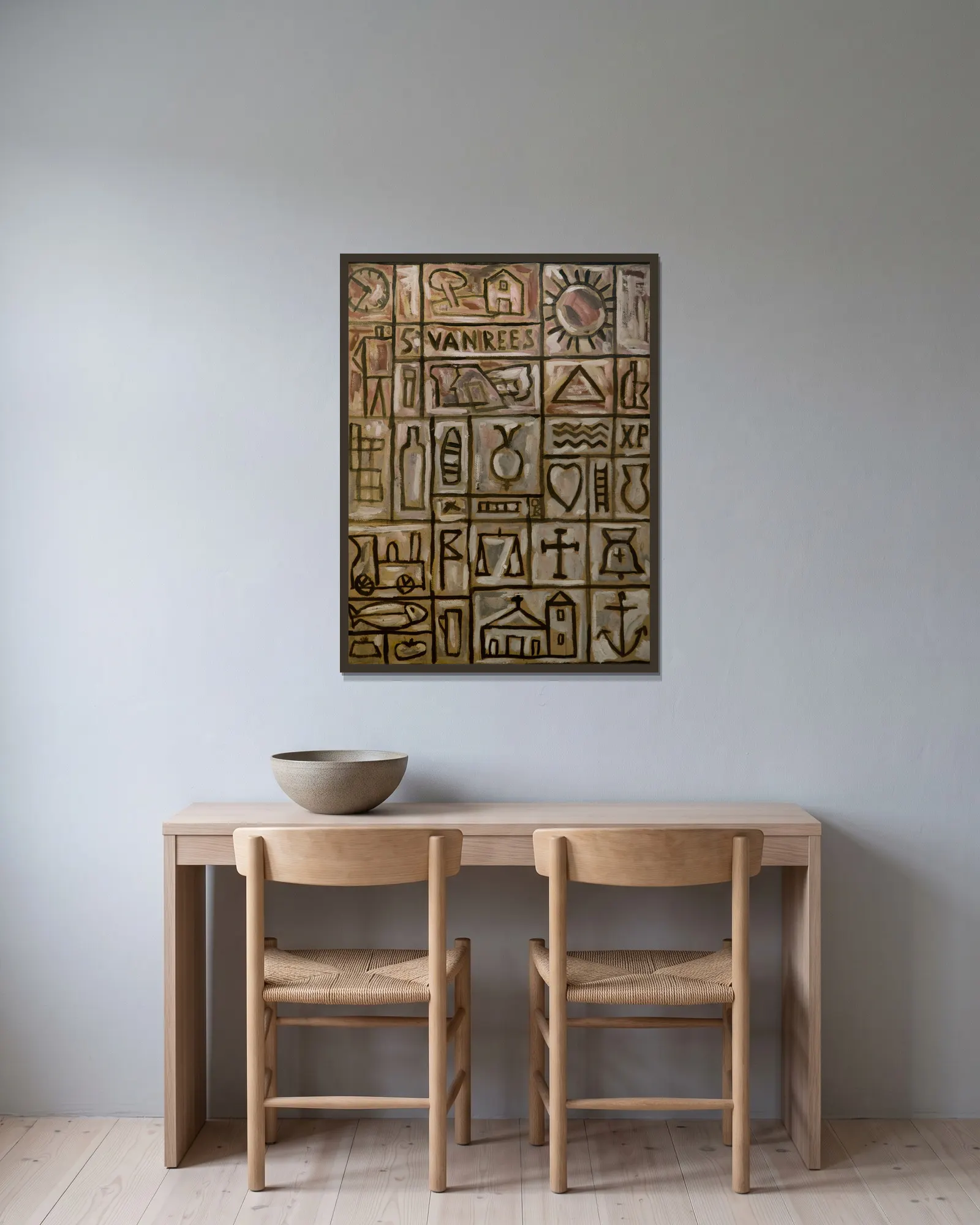 Pintura constructiva, 1929 – nr 4 av Joaquín Torres-García inramad på en vägg