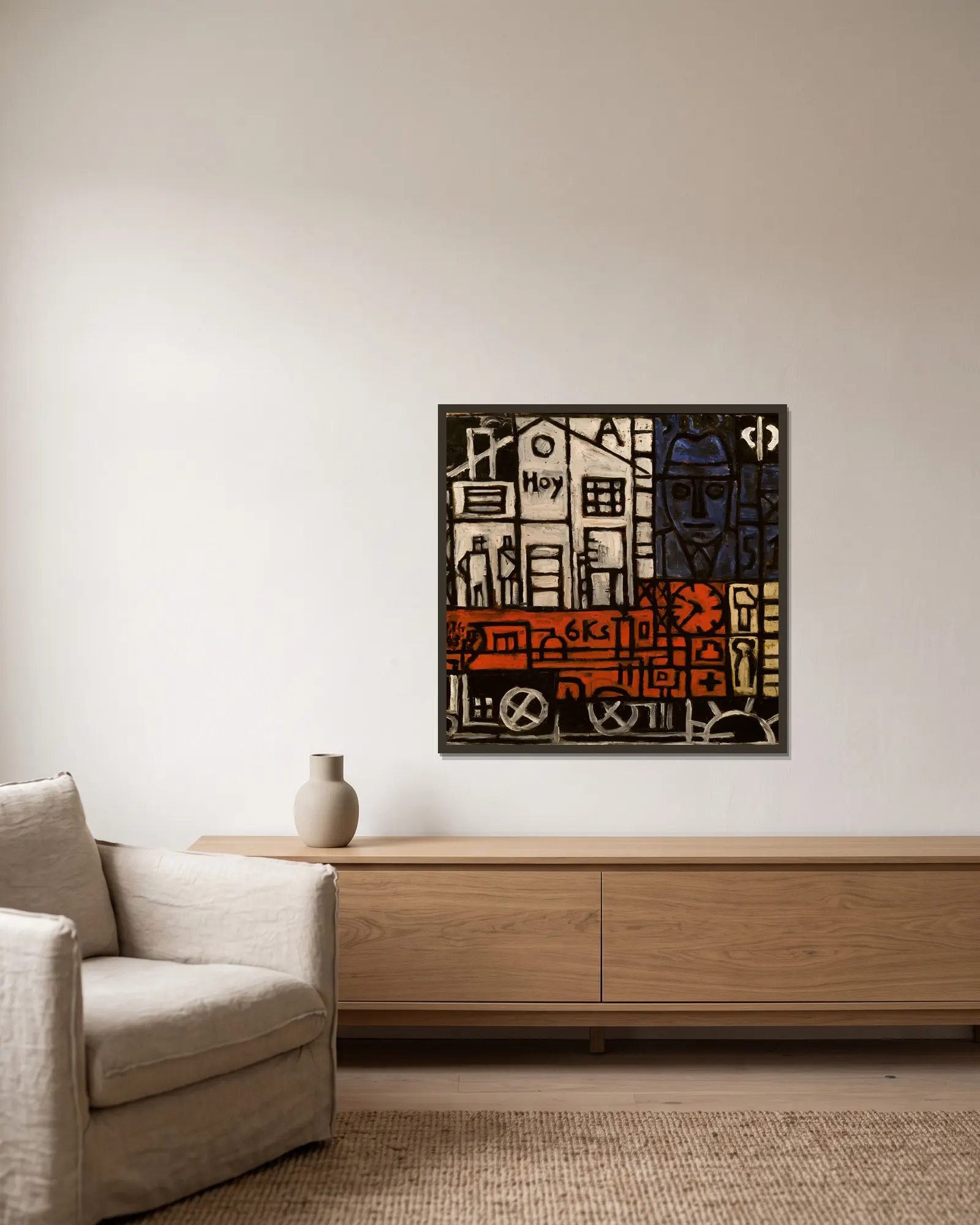 Pintura constructiva, 1943 av Joaquín Torres-García inramad på en vägg