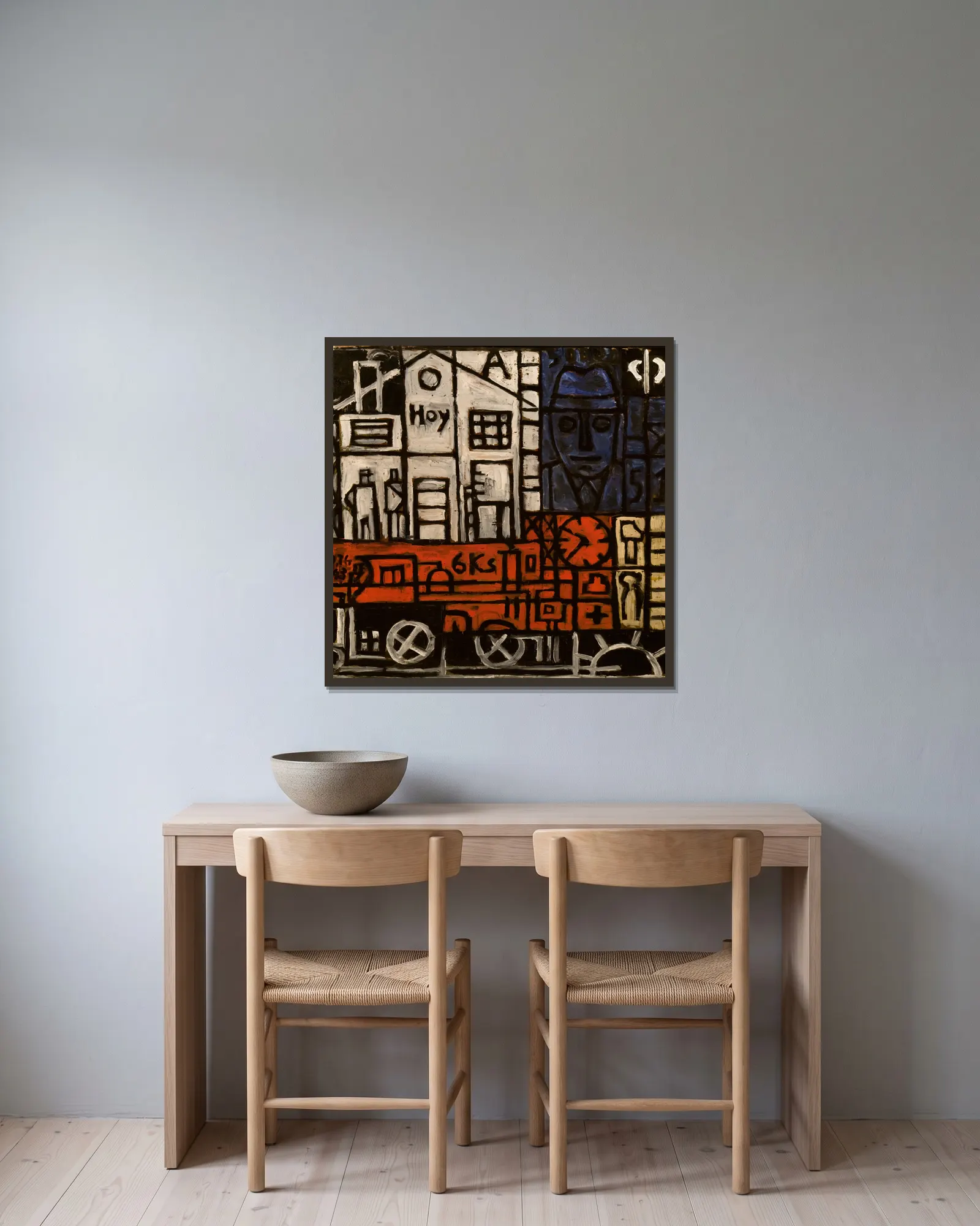 Pintura constructiva, 1943 av Joaquín Torres-García inramad på en vägg