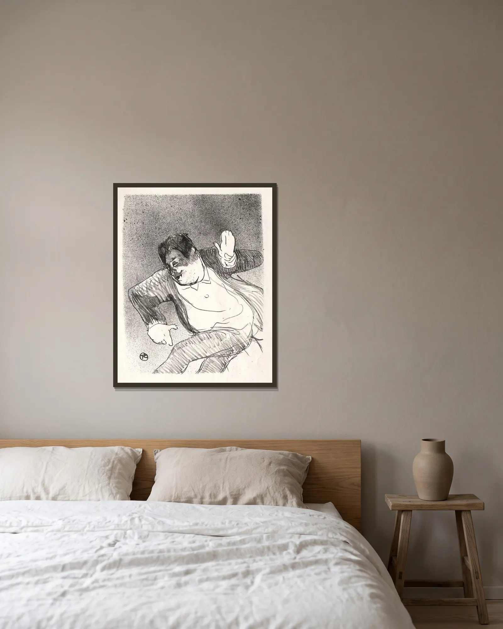 Caudieux av Henri de Toulouse-Lautrec inramad på en vägg