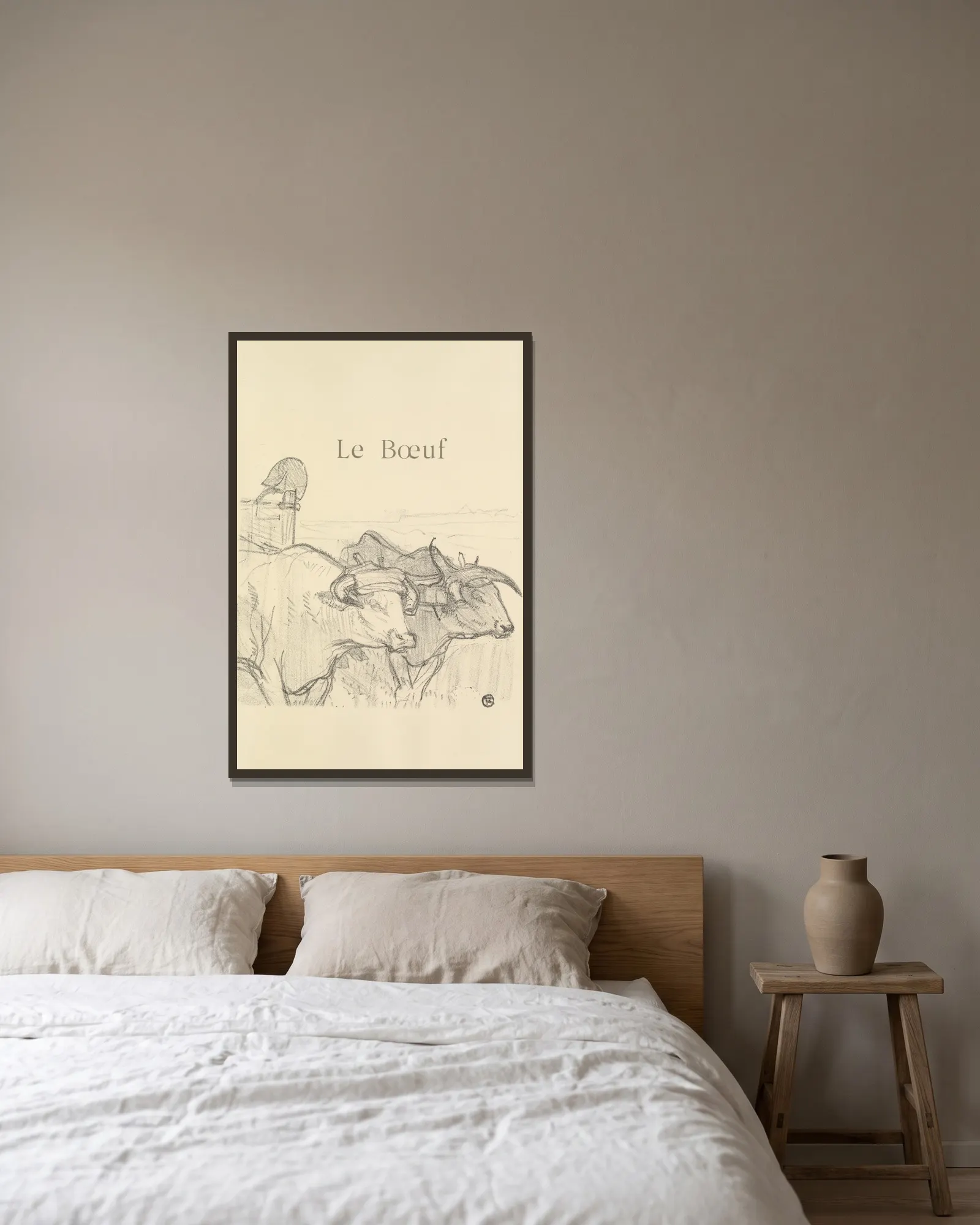 Le Bœuf av Henri de Toulouse-Lautrec inramad på en vägg