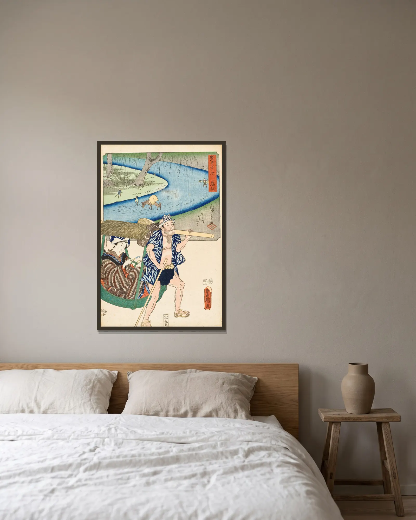 Fujieda av Utagawa Kunisada (Toyokuni III) inramad på en vägg