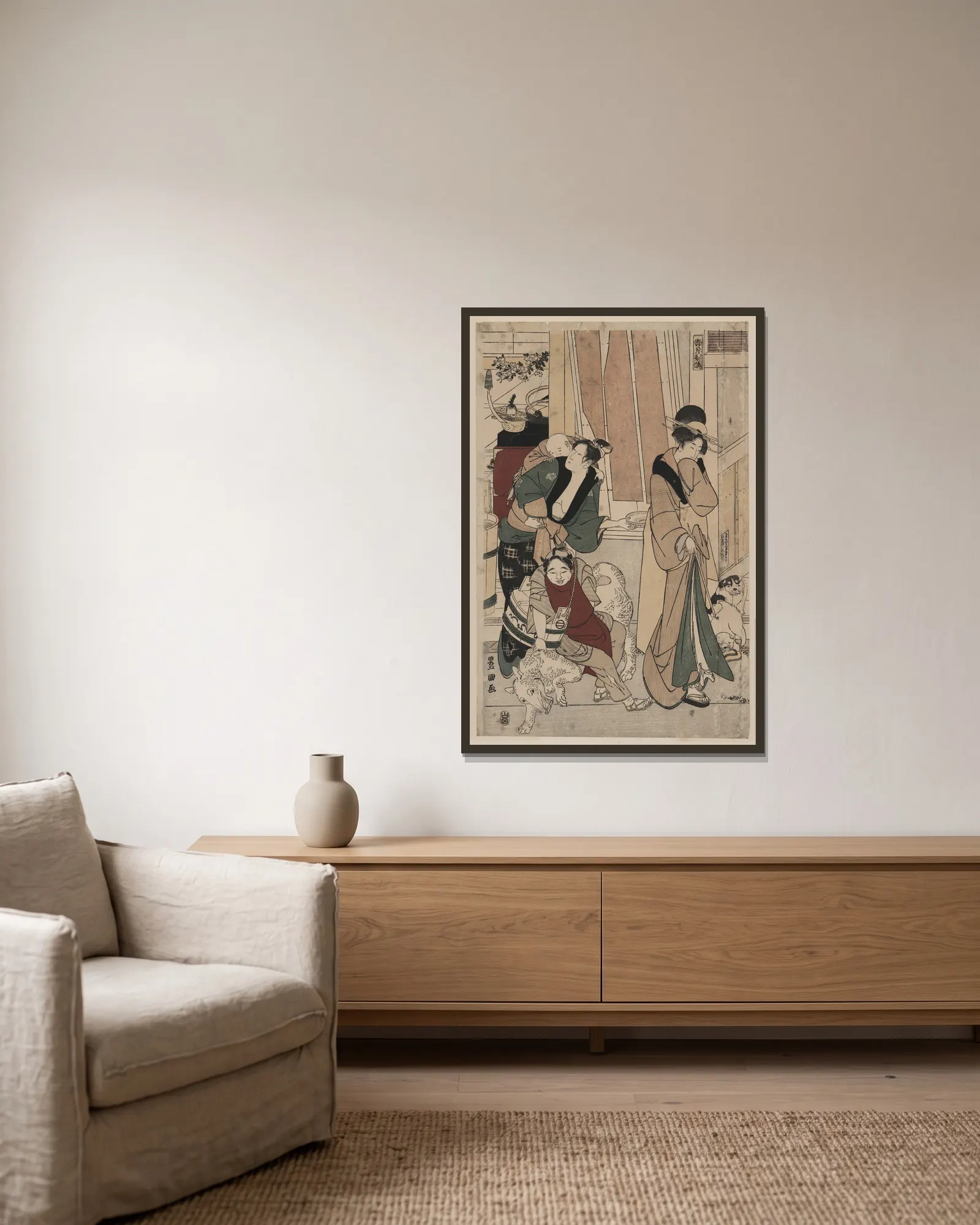 Satsuki av Toyokuni Utagawa inramad på en vägg