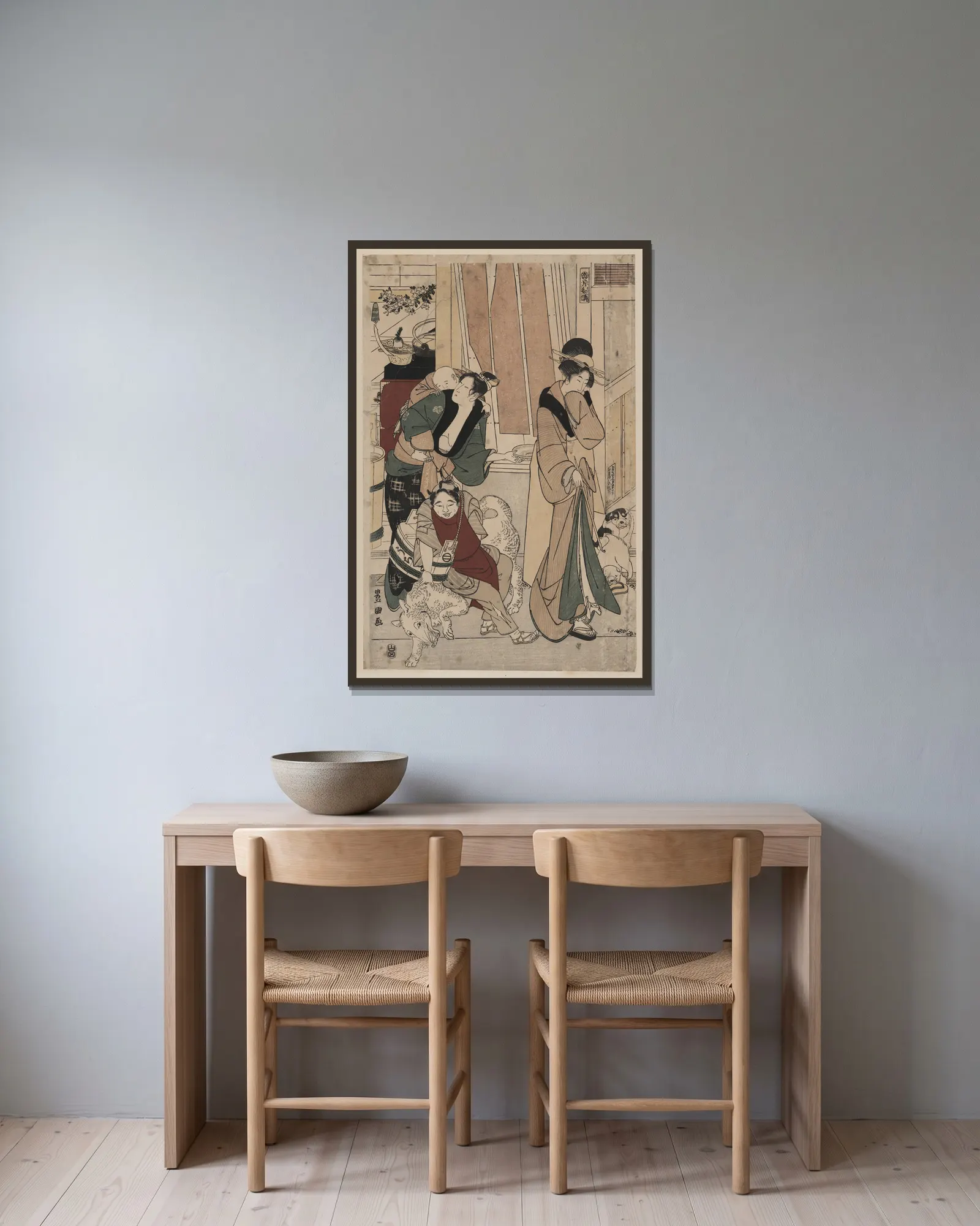 Satsuki av Toyokuni Utagawa inramad på en vägg