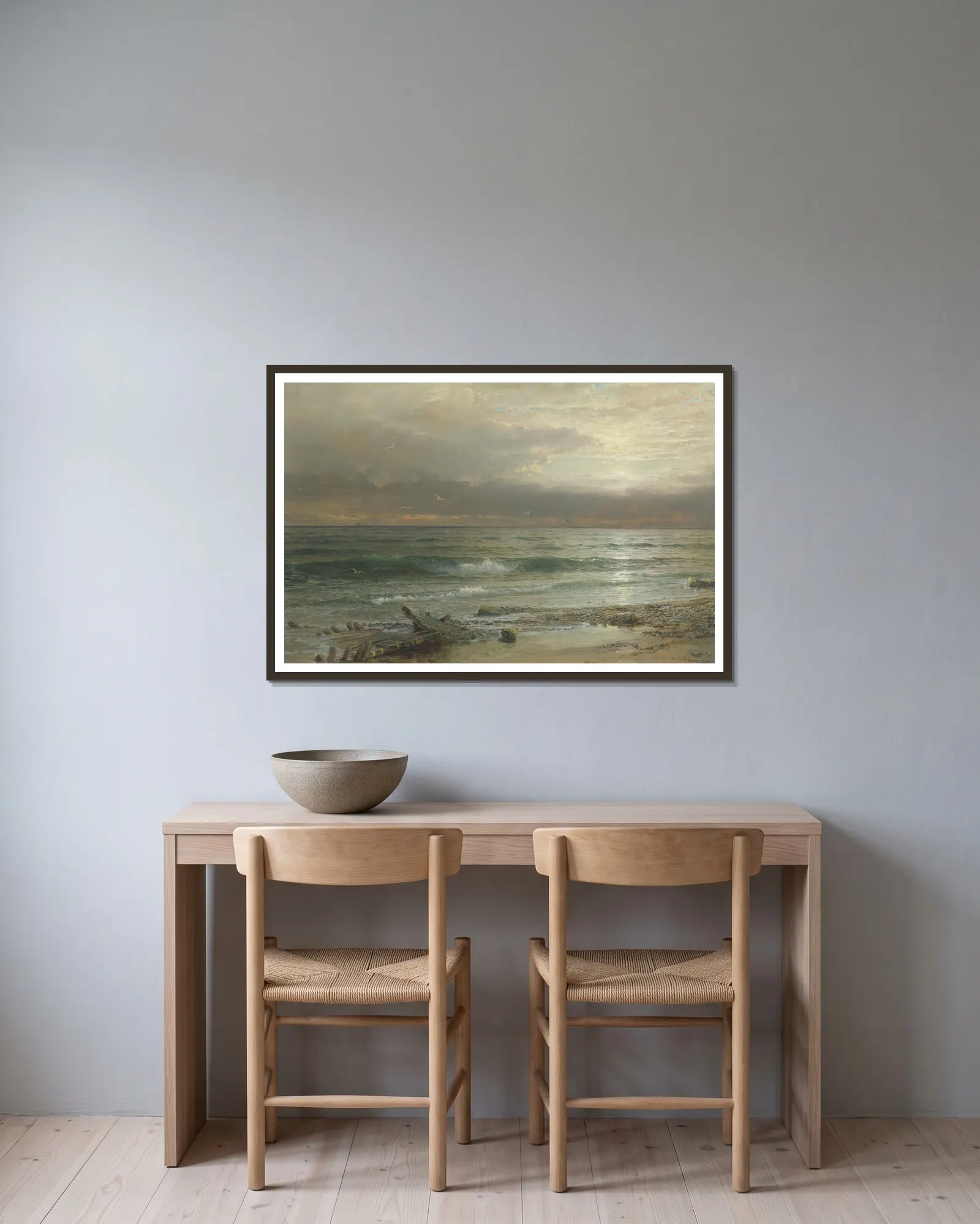 Point Judith av William Trost Richards inramad på en vägg