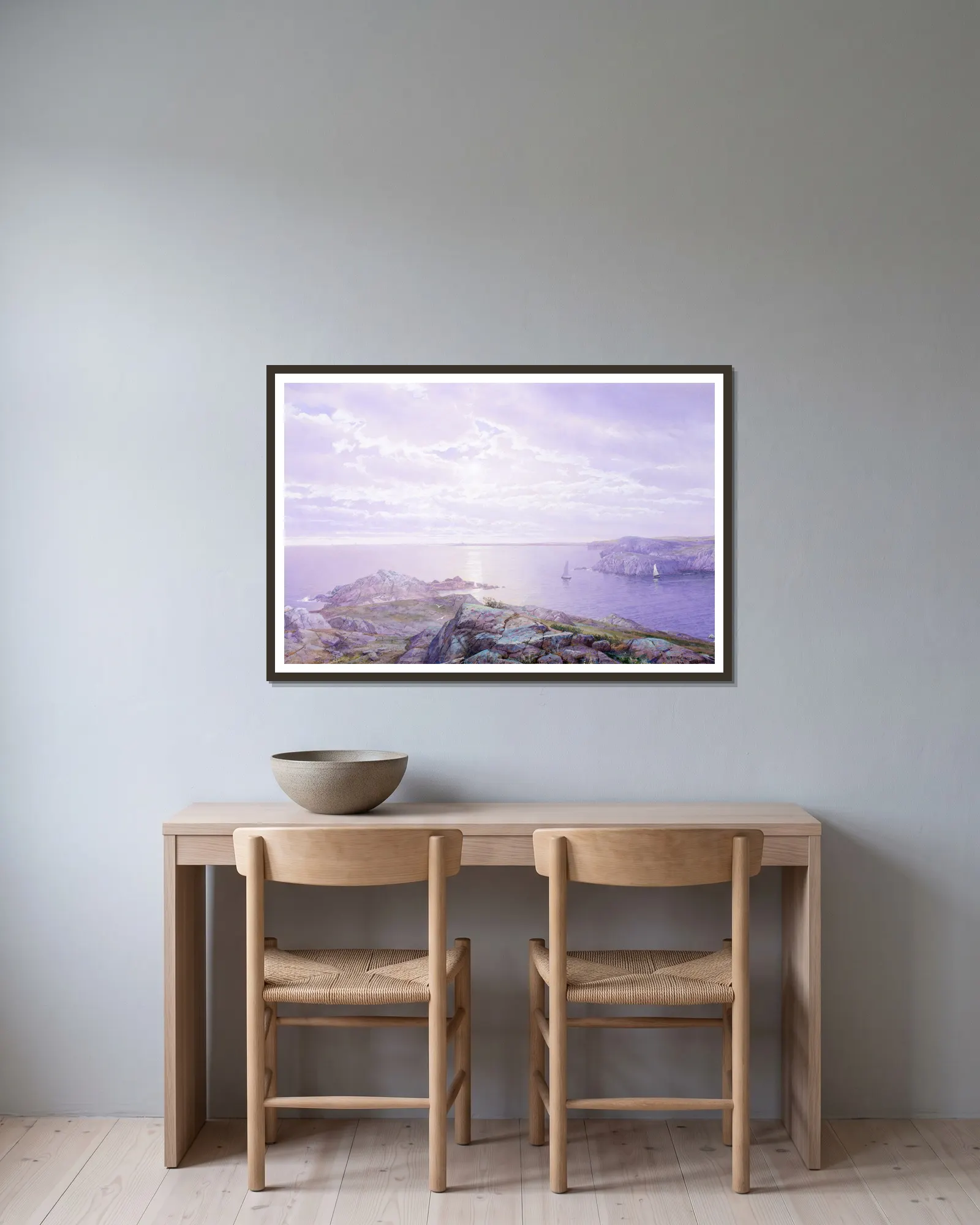 Rocky Cove av William Trost Richards inramad på en vägg