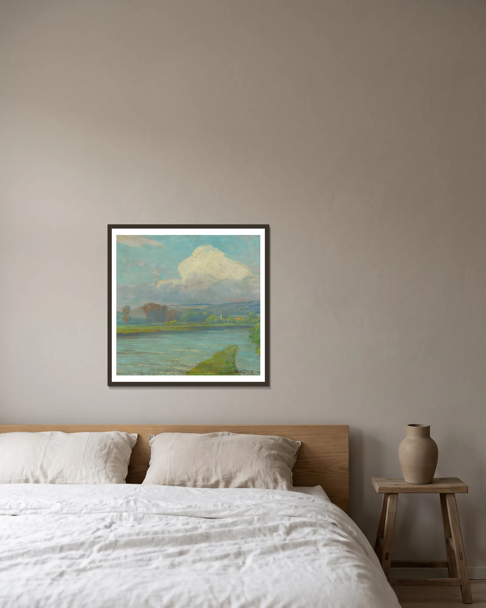 Landscape with river av Ľudovít Čordák inramad på en vägg