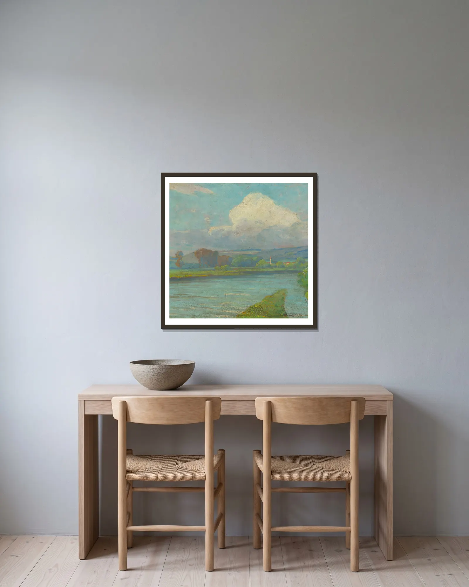 Landscape with river av Ľudovít Čordák inramad på en vägg
