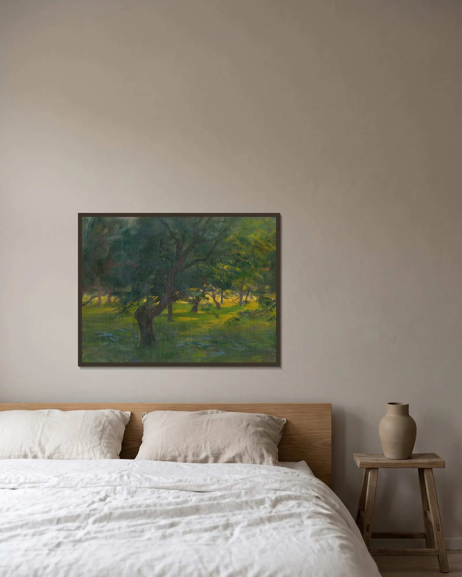 Landscape av Ľudovít Pitthordt inramad på en vägg