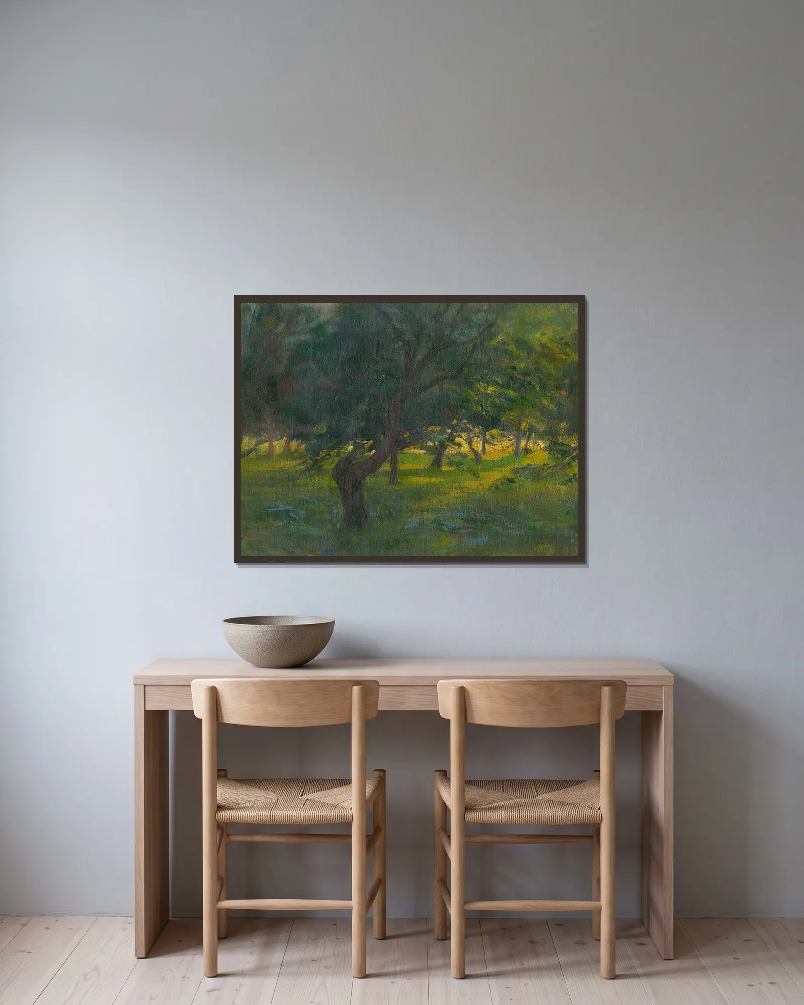 Landscape av Ľudovít Pitthordt inramad på en vägg