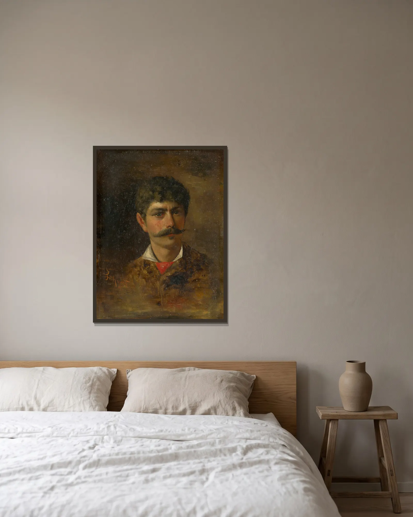 Man with Moustache av Ľudovít Pitthordt inramad på en vägg