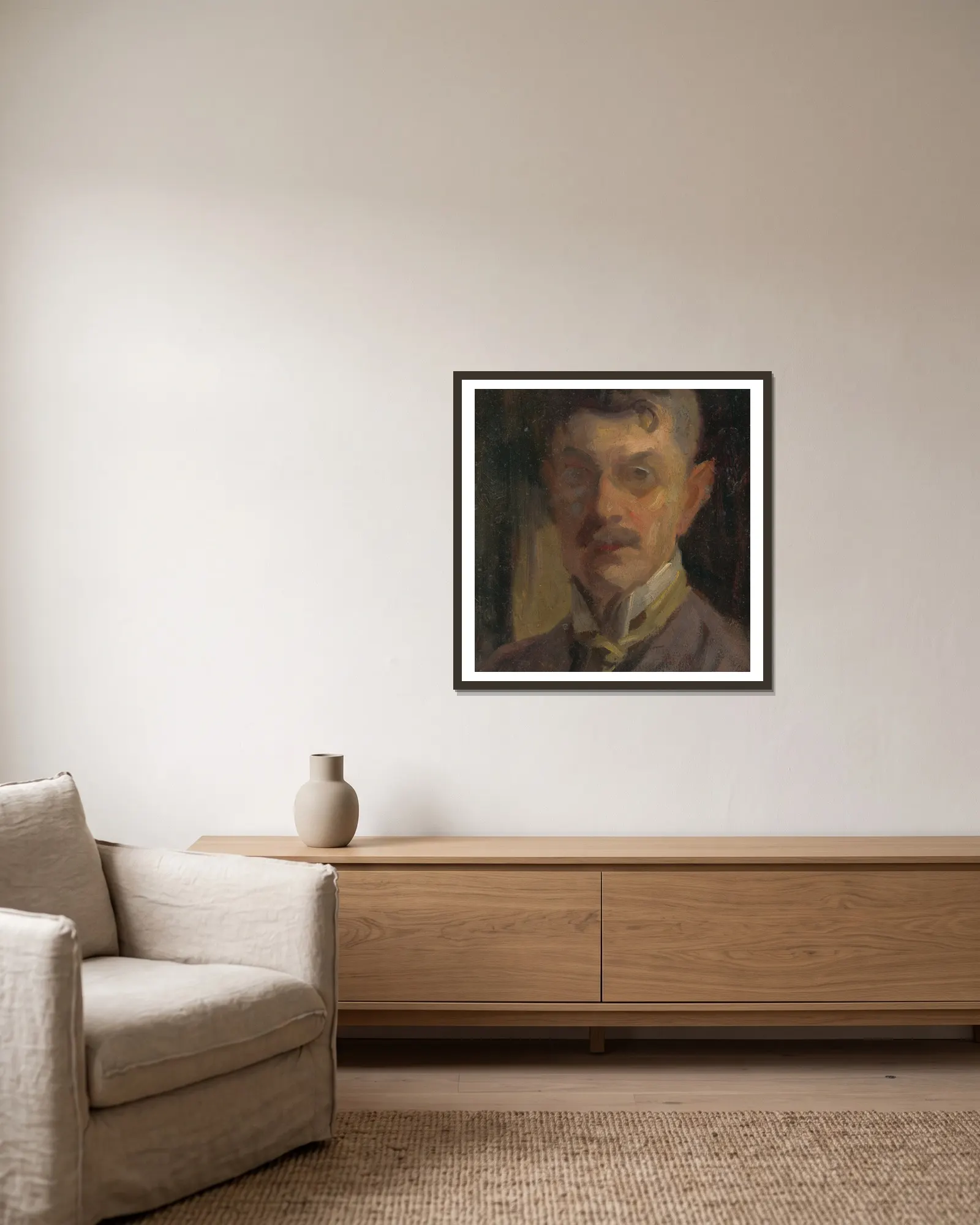 Self-Portrait av Ľudovít Pitthordt inramad på en vägg