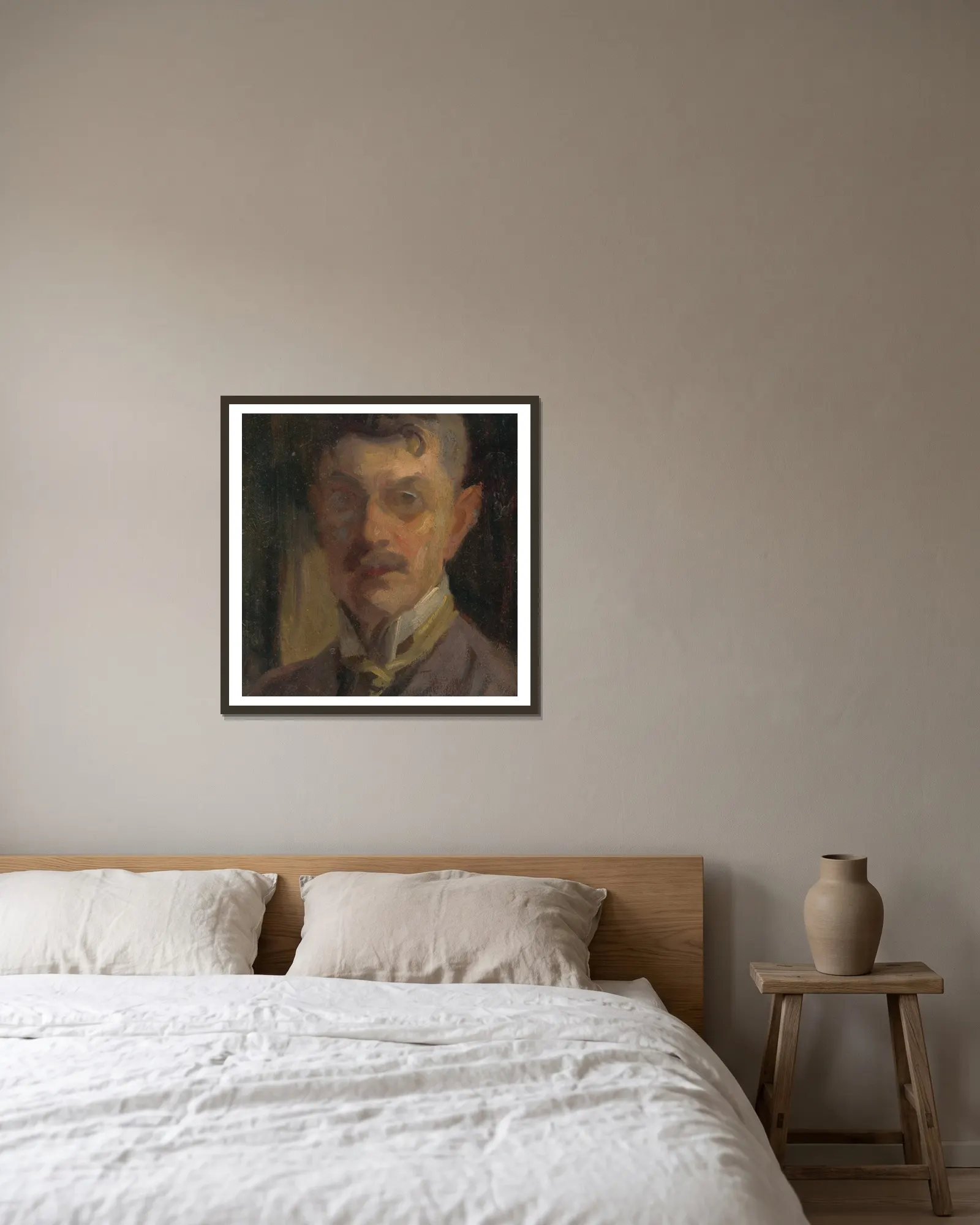 Self-Portrait av Ľudovít Pitthordt inramad på en vägg